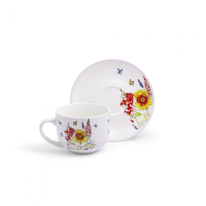 Tazza Colazione con Piattino in Porcellana Blooms Girasole Fade
