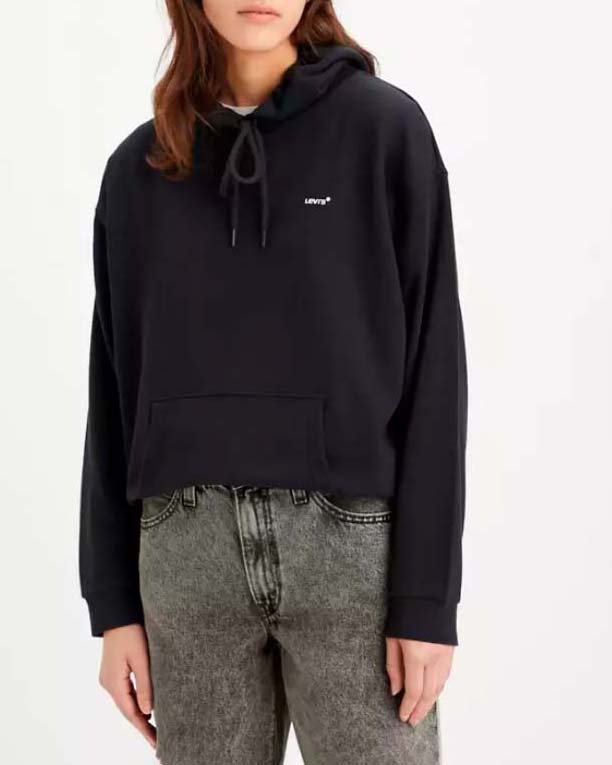Felpa nera Levi's® in misto cotone felpaco con cappuccio e logo bianco ricamato