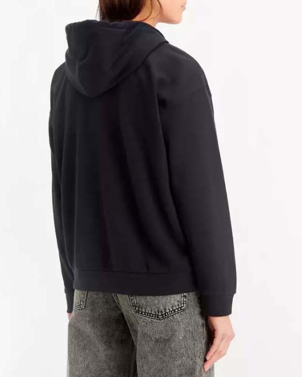 Felpa nera Levi's® in misto cotone felpaco con cappuccio e logo bianco ricamato image