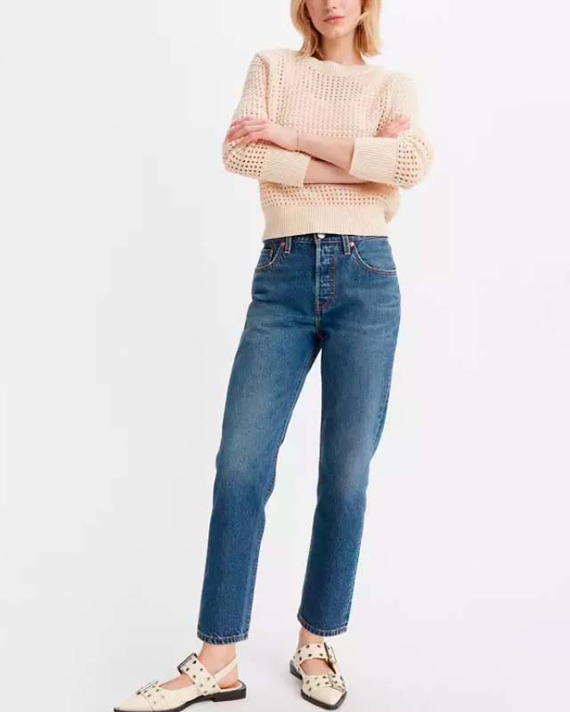 Jeans Levi's® 501 cropped blu stone washed in cotone stretch dalla linea straight