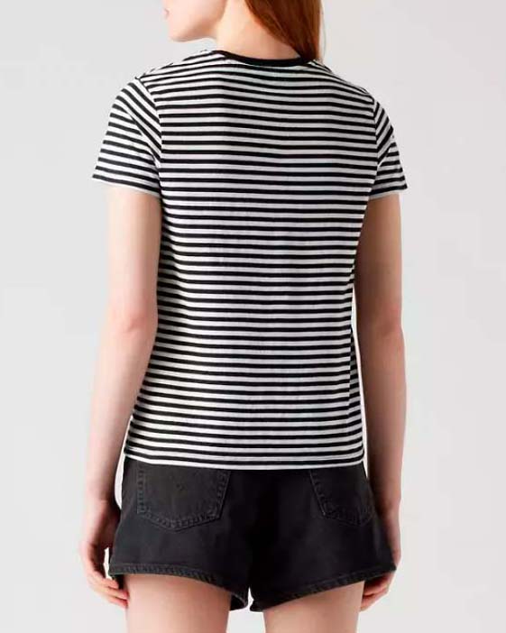 T-shirt nera a righe bianche Levi's® in cotone con micro logo Batwing ricamato sul petto image