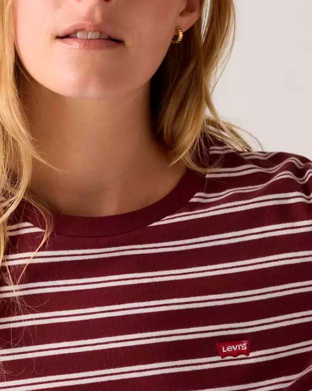 T-shirt bordeaux a righe bianche Levi's® in cotone con micro logo Batwing ricamato sul petto image