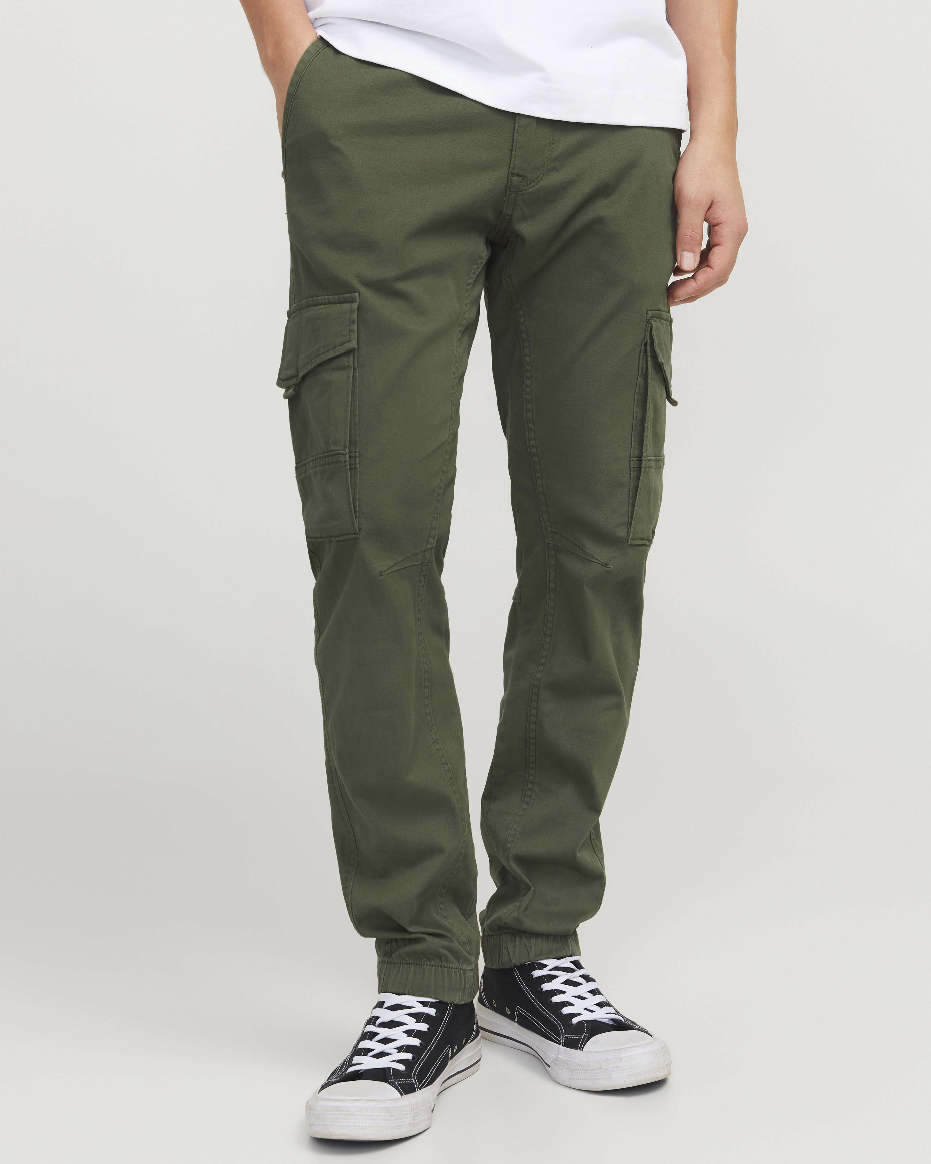 Pantalone cargo Jack & Jones slim-fit verde militare in cotone stretch con polsini alle caviglie image