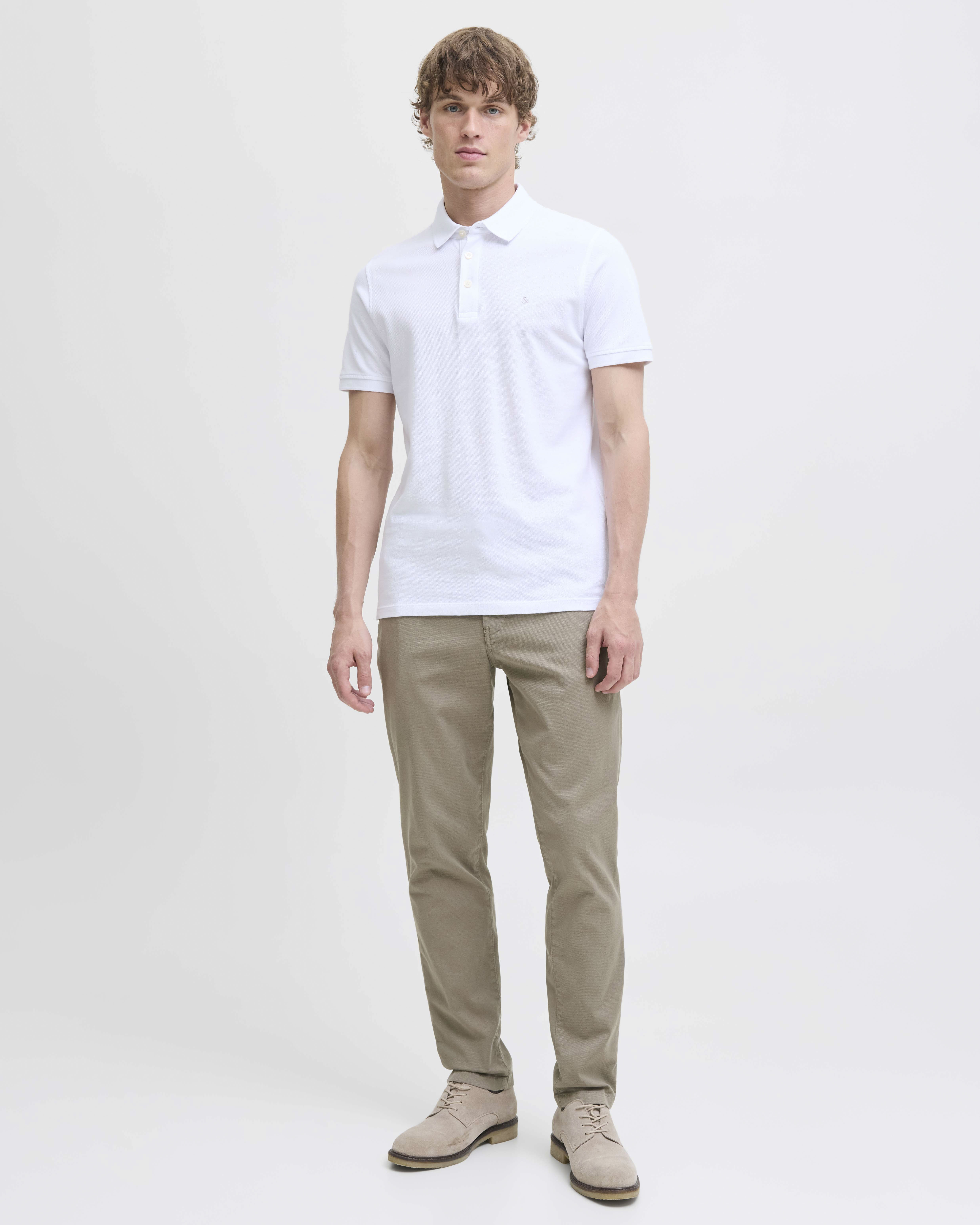 Pantaloni chino beige tapered-fit in tessuto armaturato di cotone stretch