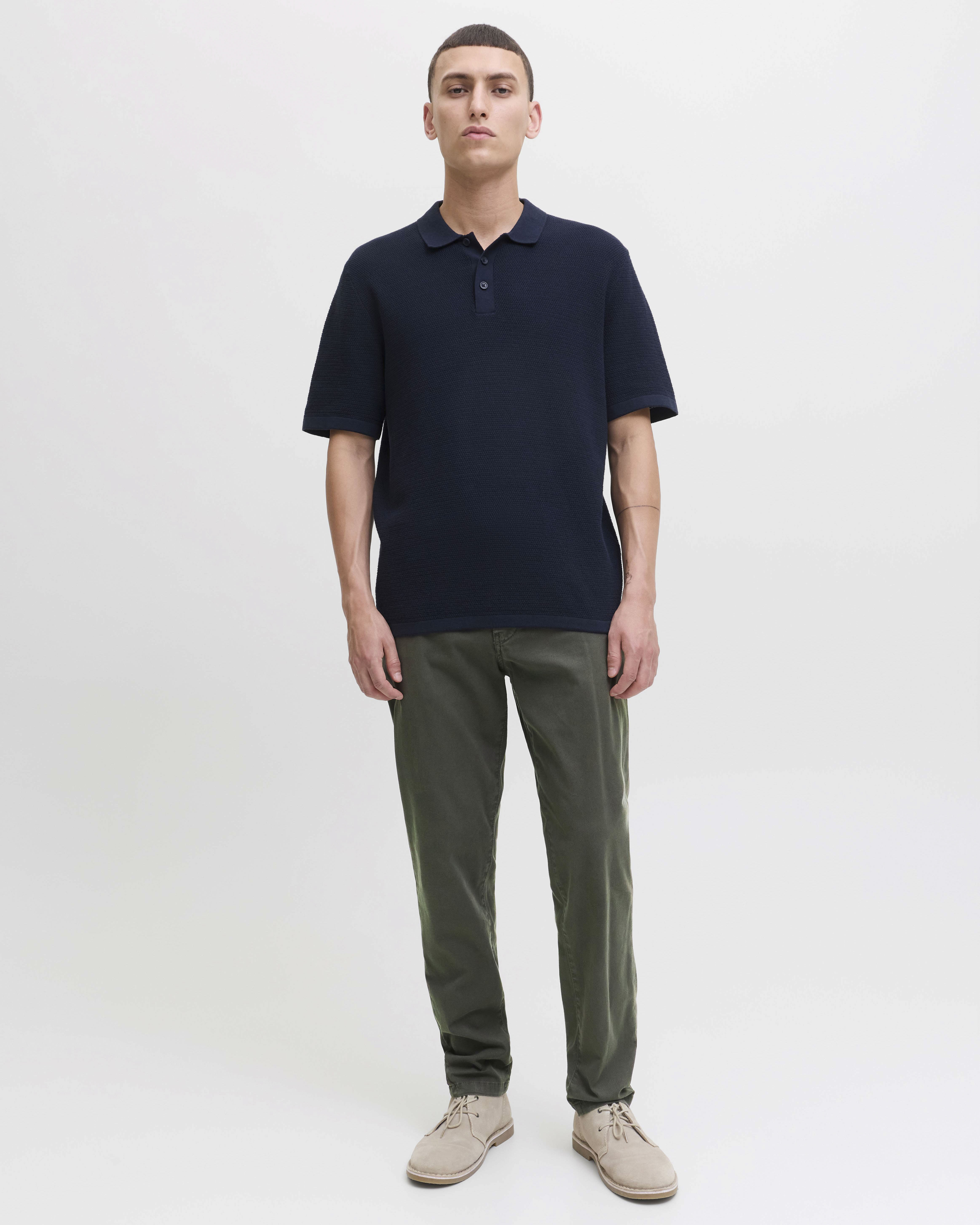 Pantaloni chino Jack & Jones color fango tapered-fit in tessuto armaturato di cotone stretch
