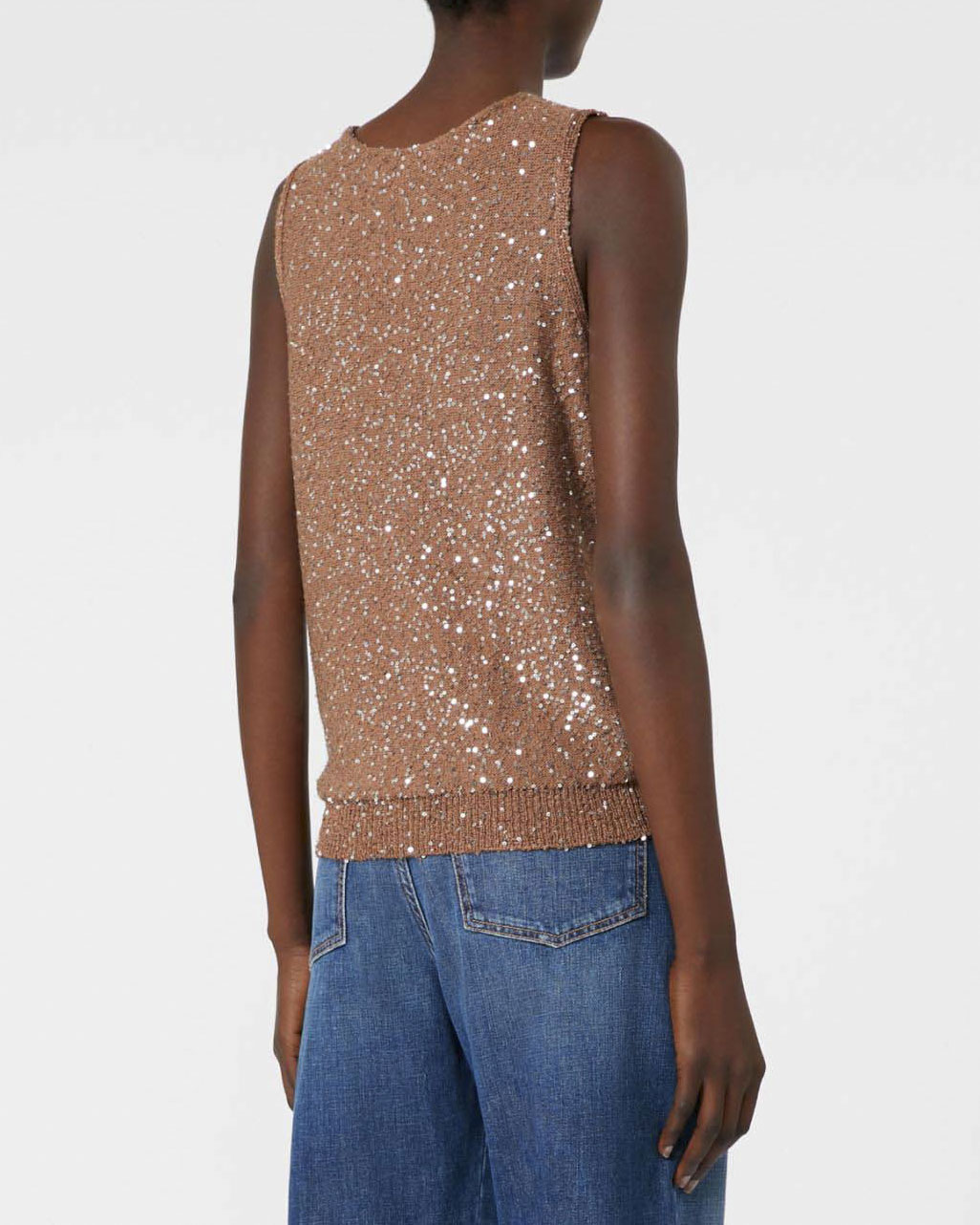 Top color bronzo senza maniche Weekend Max Mara in misto cotone con paillettes image