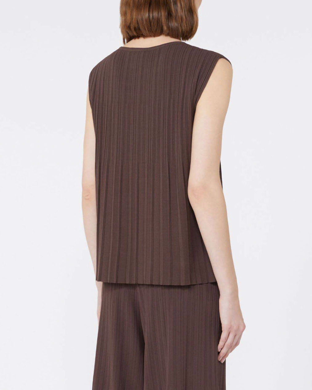 Maglia marrone senza maniche Weekend Max Mara in misto viscosa plissè image