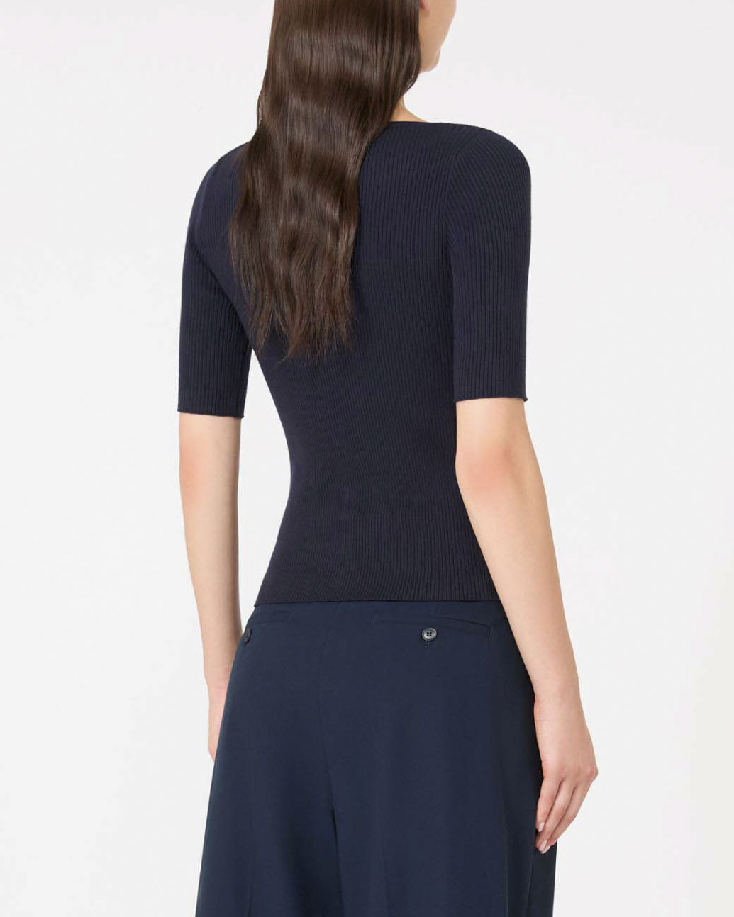 Maglia blu in misto viscosa Weekend Max Mara con maniche al gomito image