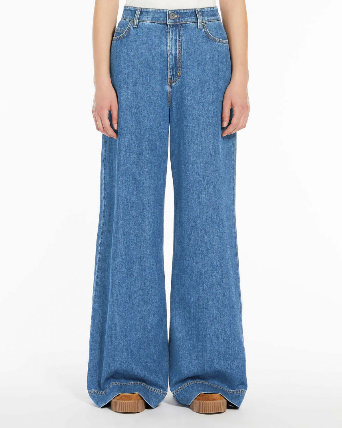 Jeans super wide Weekend Max Mara blu stone washed in cotone image