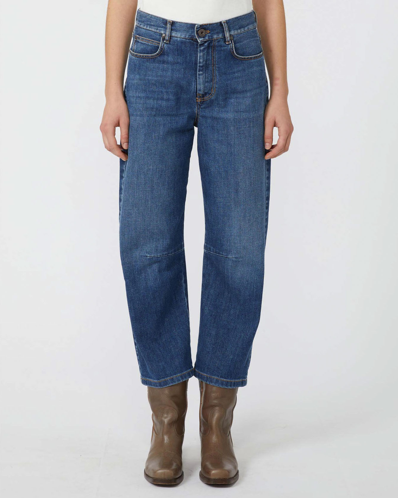 Jeans barrel leg blu stone washed Weekend Max Mara in cotone stretch image