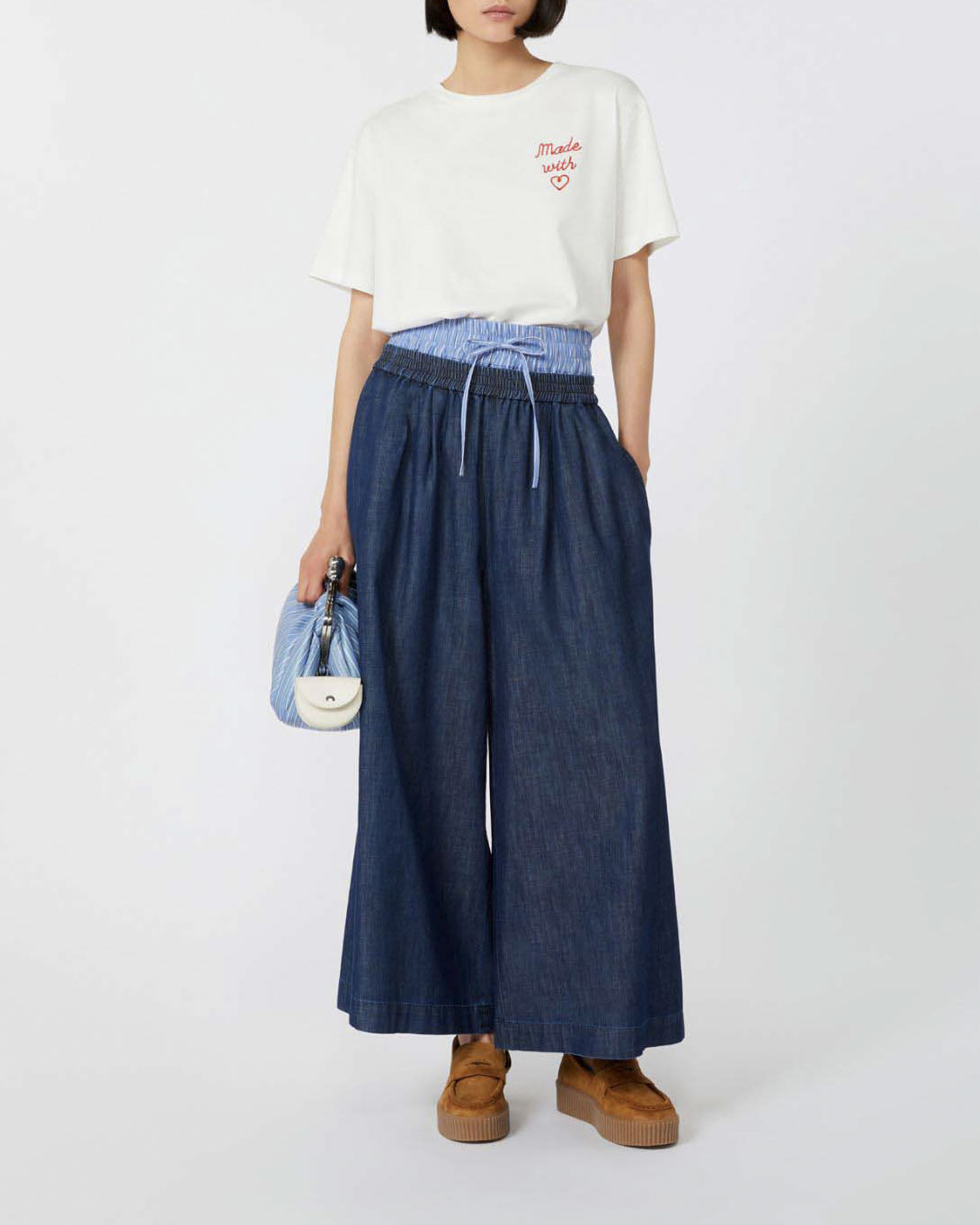 Jeans palazzo in cotone blu Weekend con elastico in vita