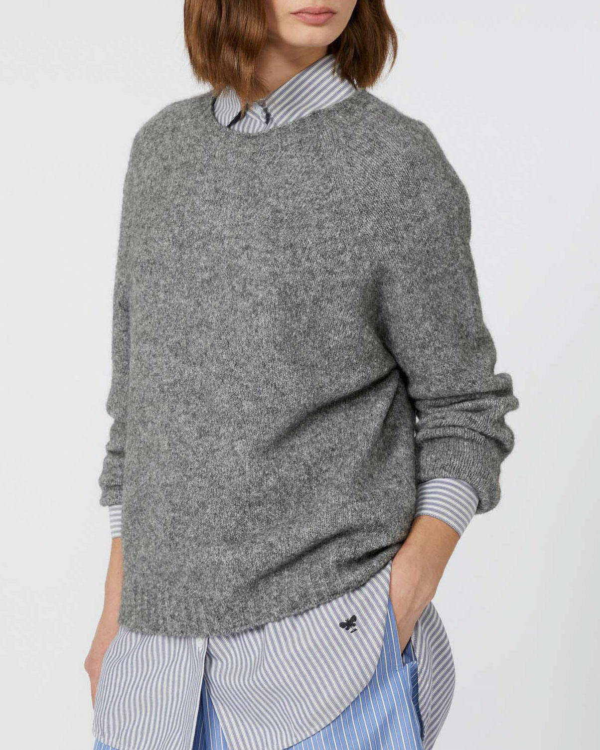 Maglia grigia Weekend in bouclè di alpaca con maniche raglan