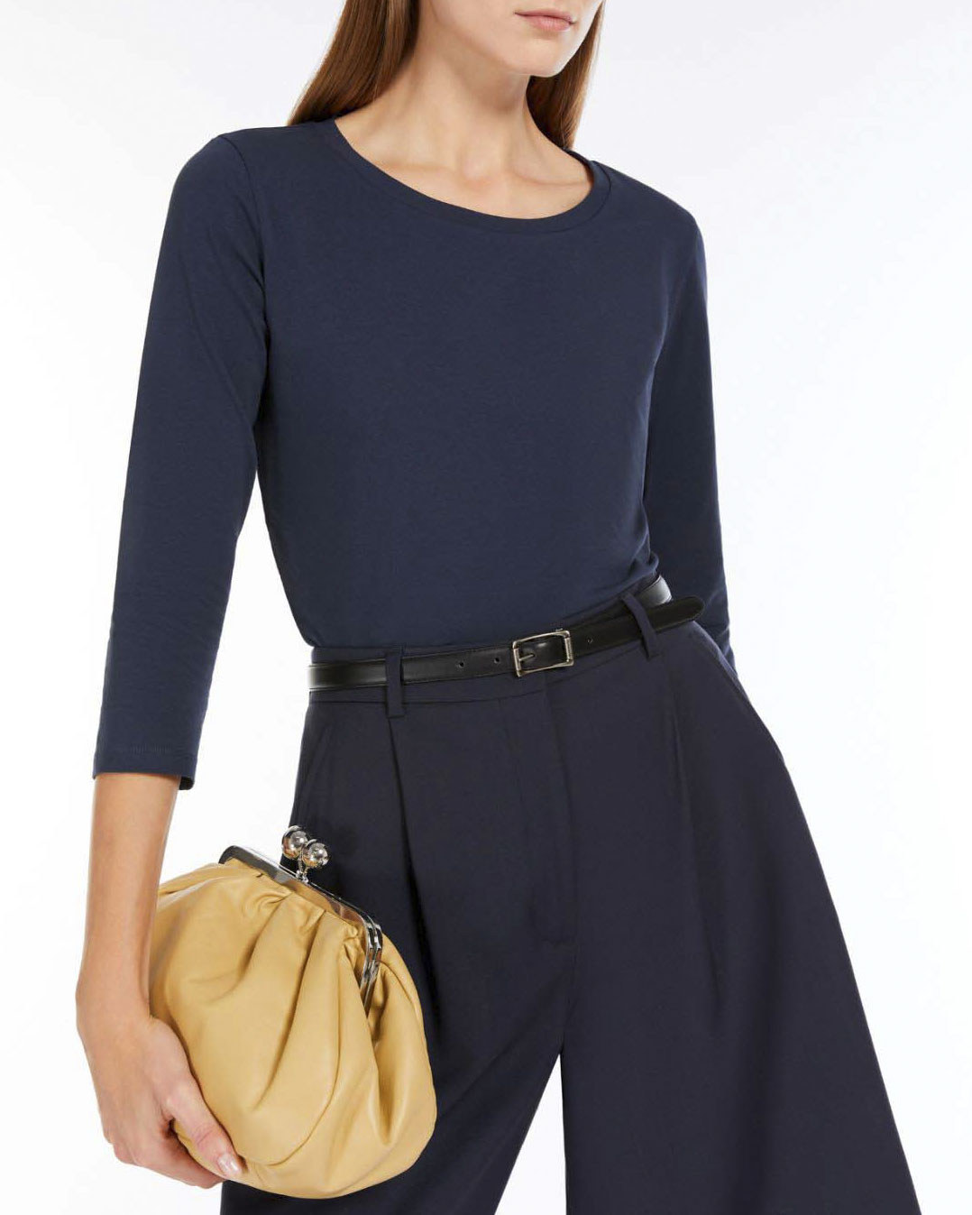 T-shirt blu Weekend in jersey di cotone stretch con maniche a tre quarti