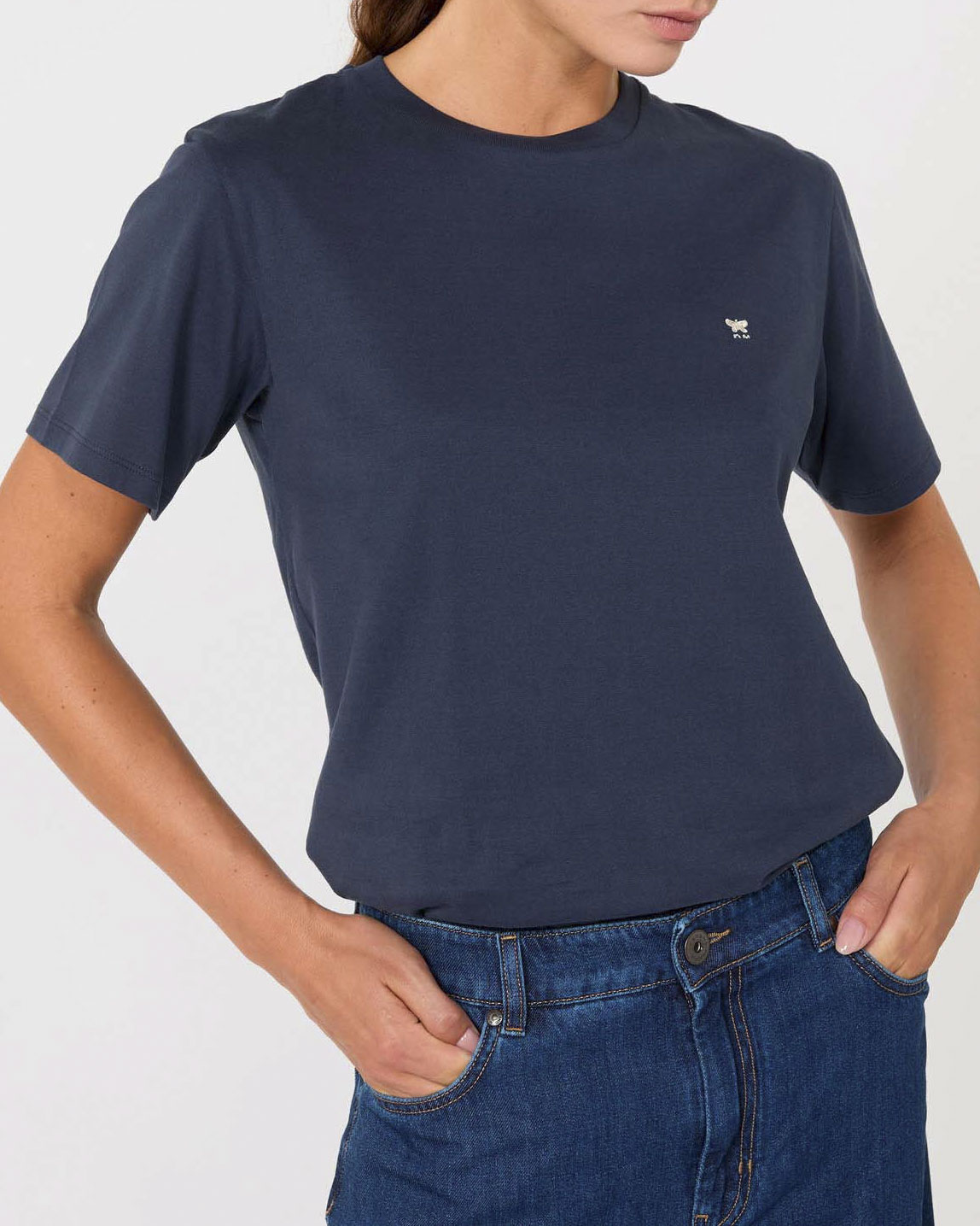 T-shirt blu in cotone Weekend a maniche corte con micrologo a contrasto