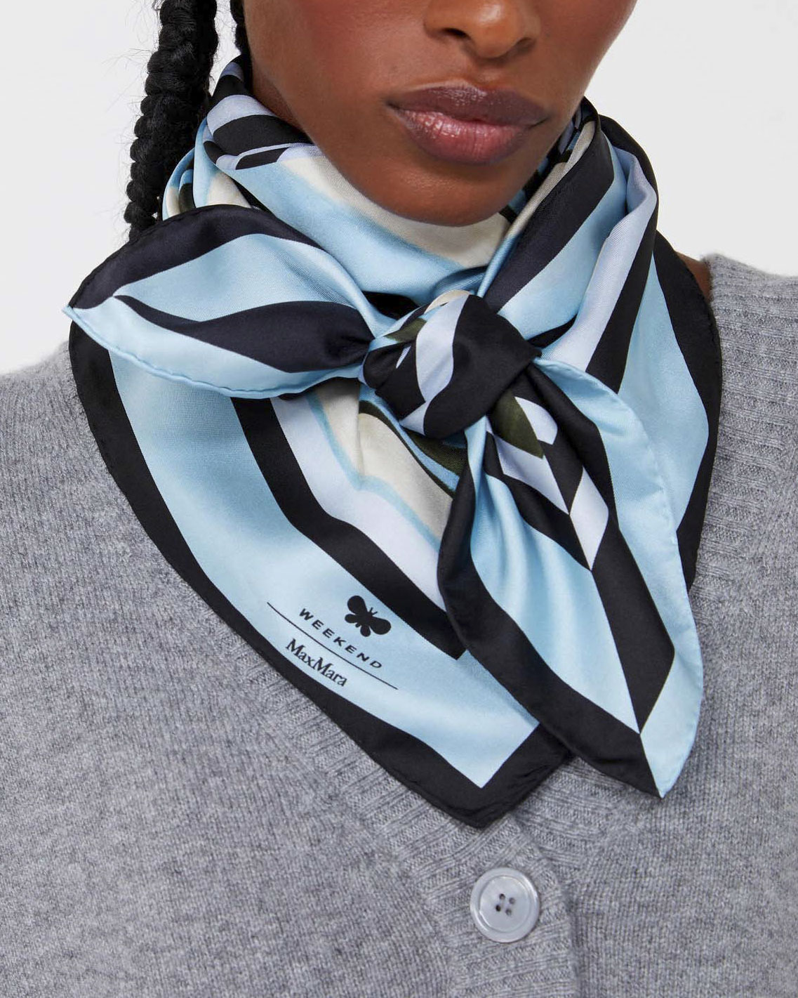 Foulard azzurro e verde in seta Weekend Max Mara a fantasia righe