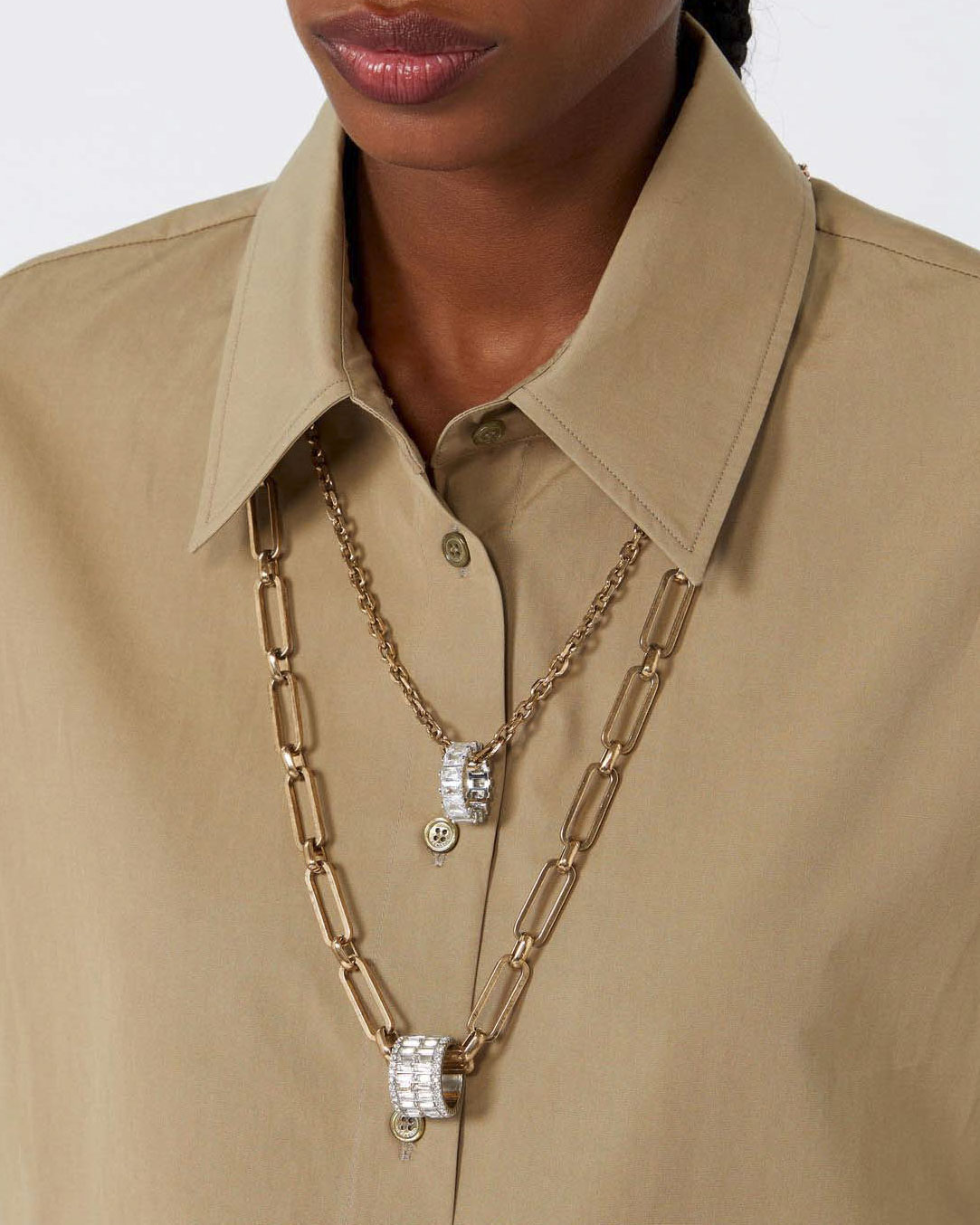 Colla lunga a doppia catena dorata Weekend Max Mara con motivo in strass