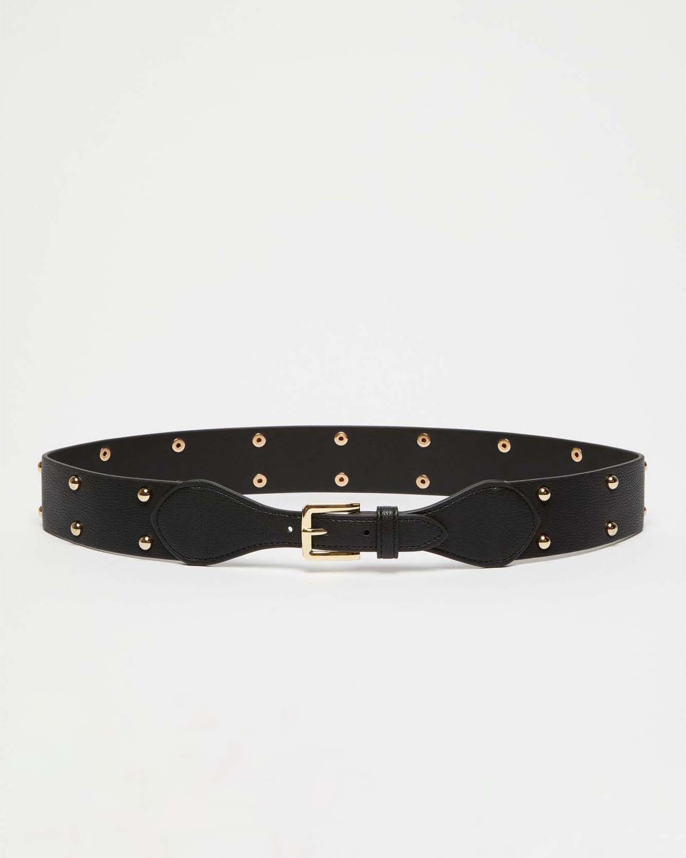 Cintura nera alta Emme Marella in similpelle con borchie dorate applicate all over