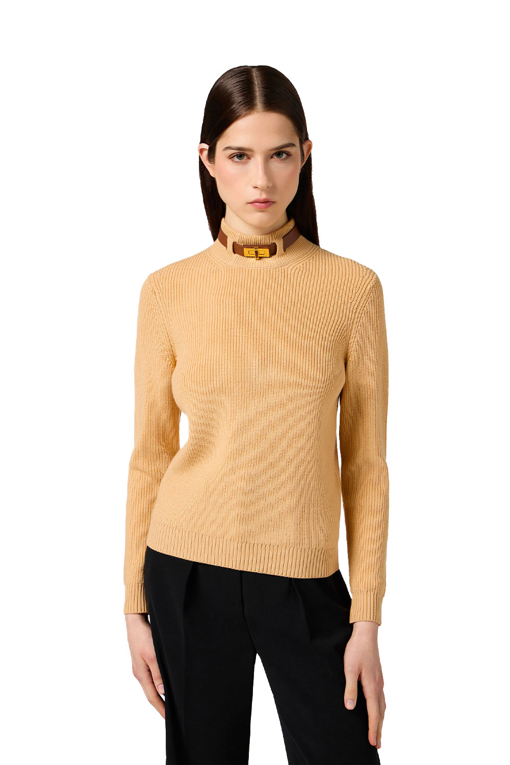 Maglia in Misto Lana con Cinturino Gioiello