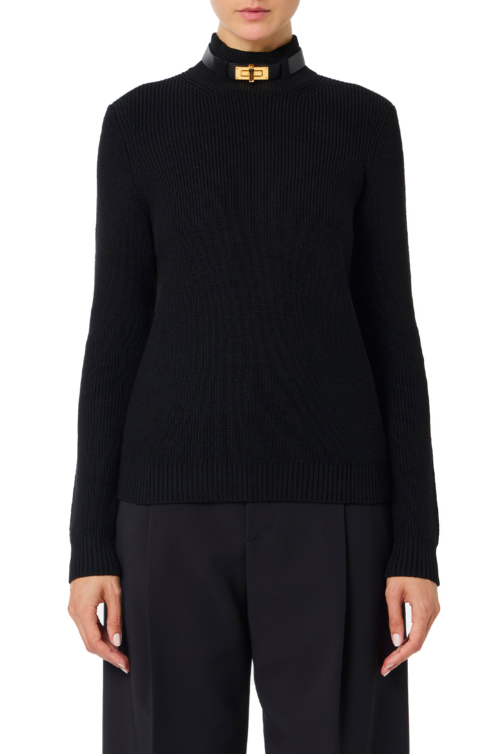 Maglia in Misto Lana con Cinturino Gioiello