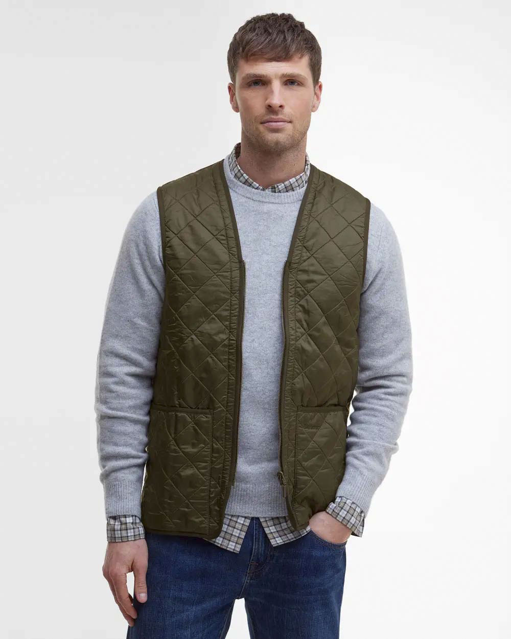 Gilet interno Barbour Polar Quilt verde militare trapuntato a rombi