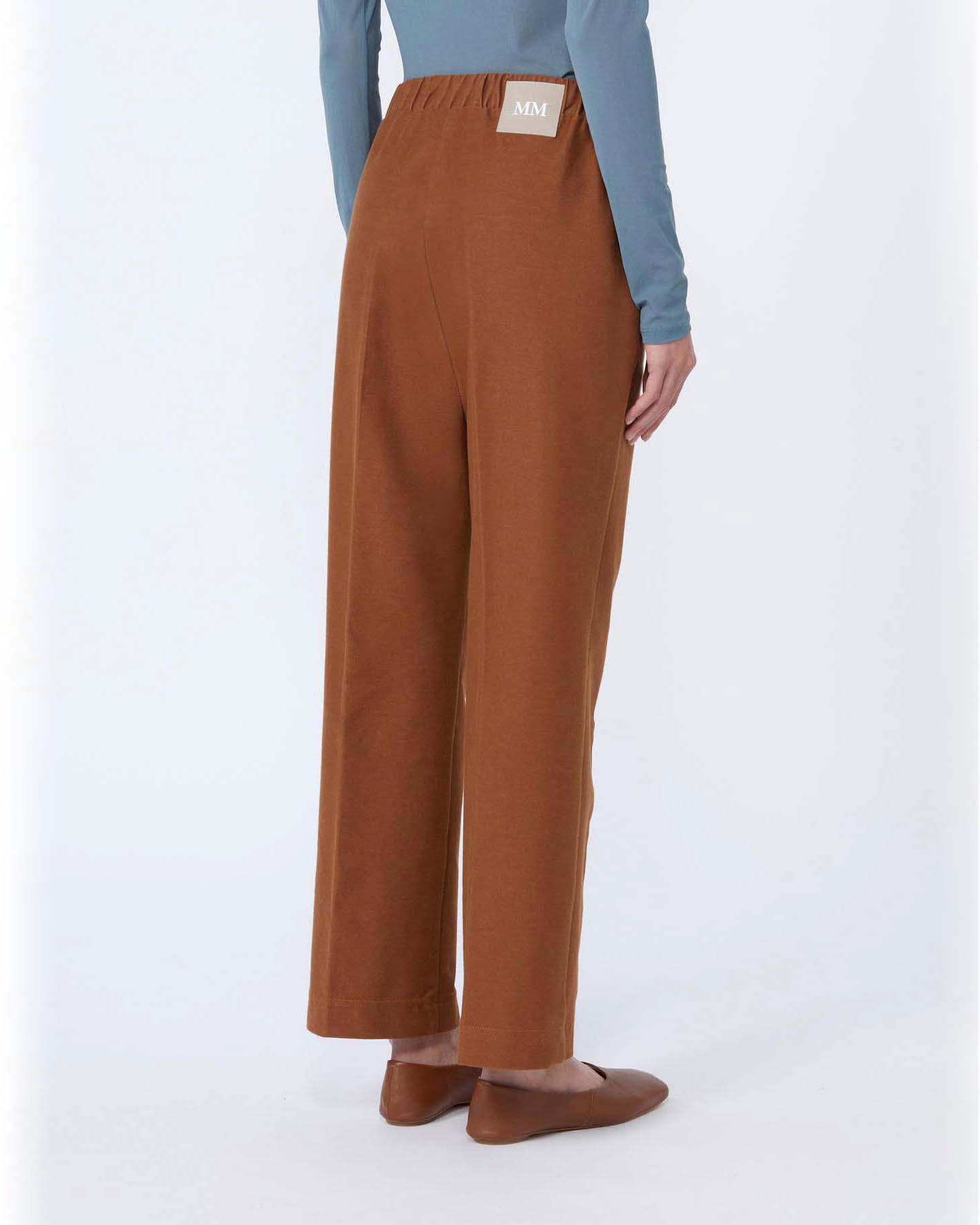 Pantaloni dritti color cuoio MM Max Mara in jersey di misto cotone effetto denim con elastico in vita
