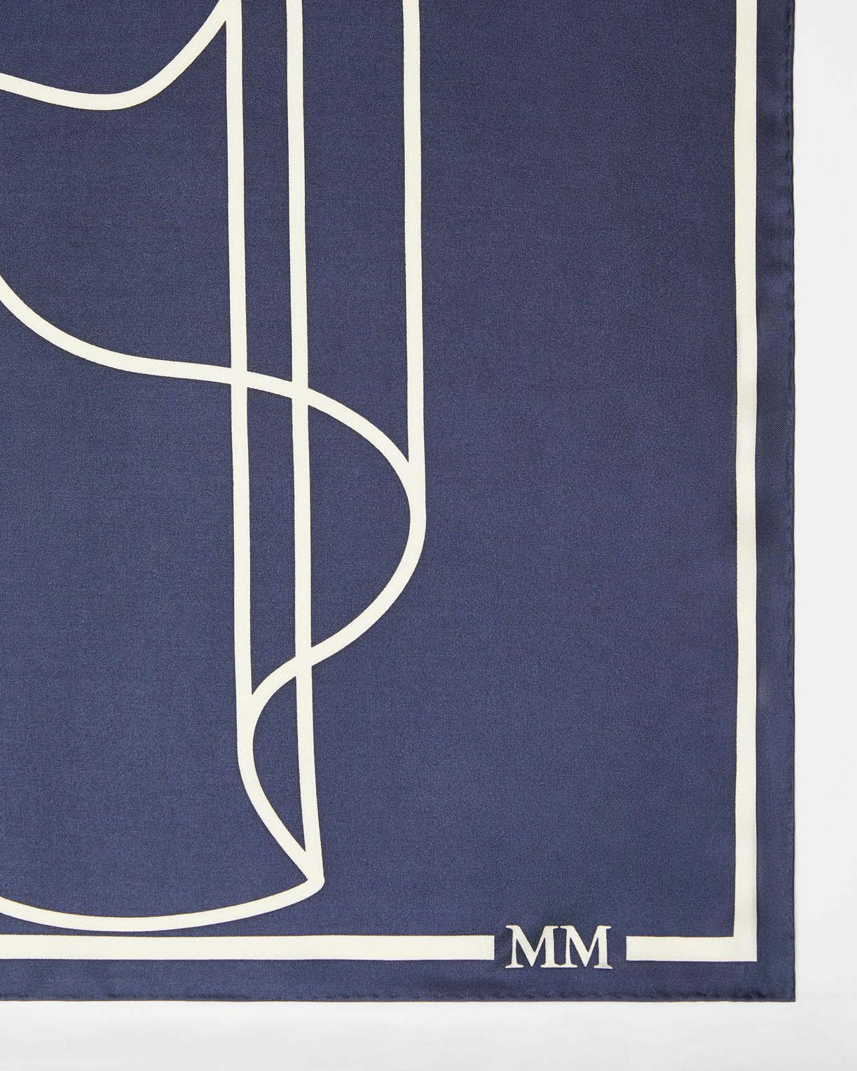 Foulard MM Max Mara blu in seta a motivo geometrico bianco
