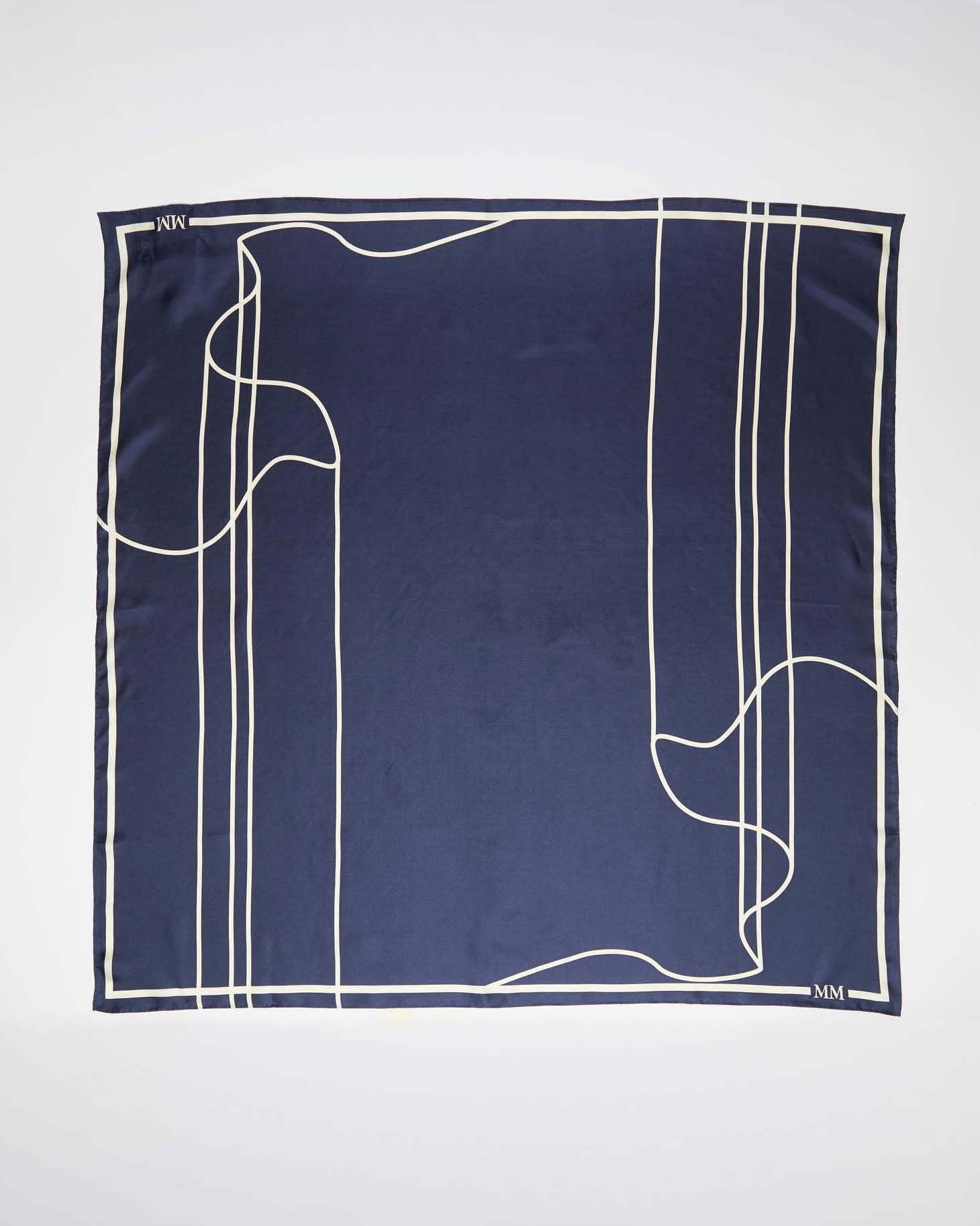 Foulard MM Max Mara blu in seta a motivo geometrico bianco
