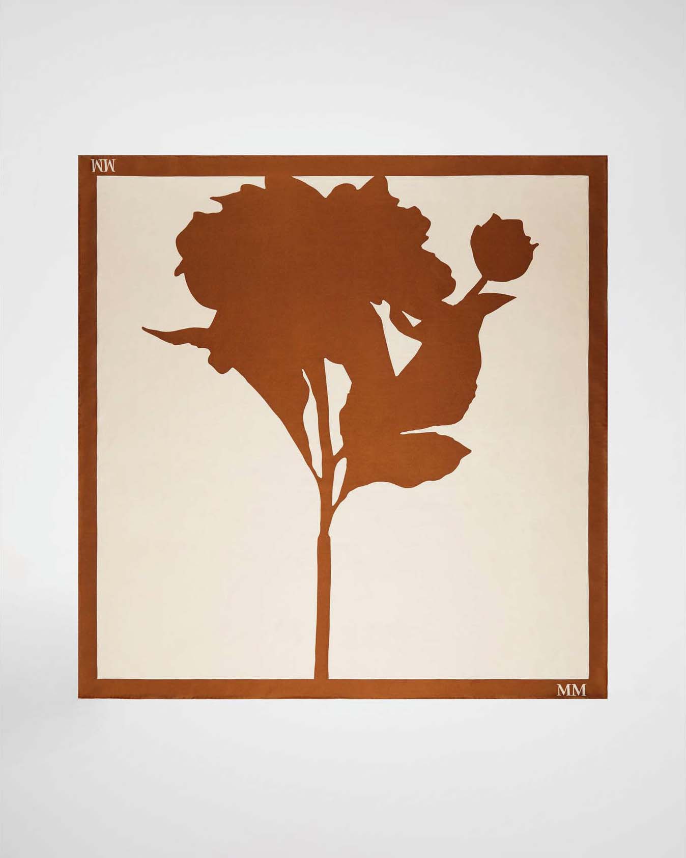 Foulard MM Max Mara beige a motivo fiore color cuoio