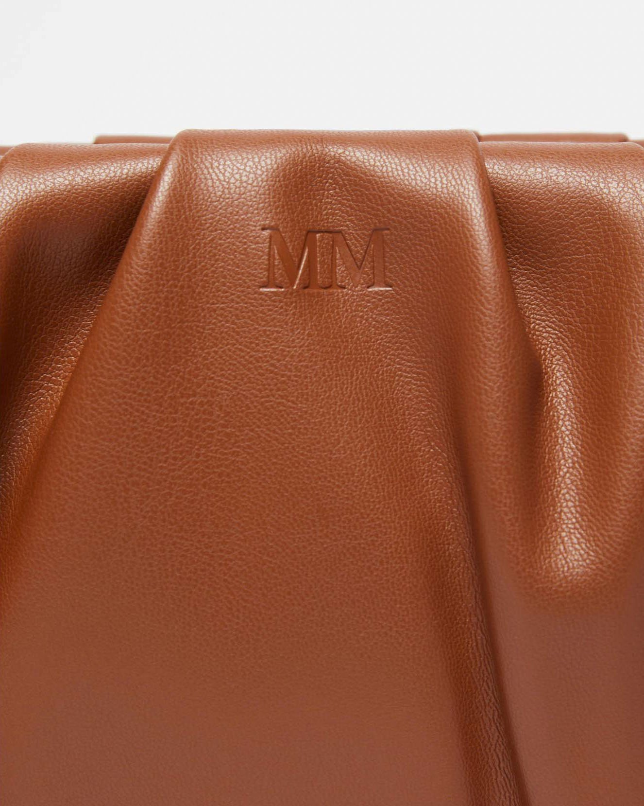 Borsa a tracolla color cuoio in similpelle MM Max Mara con arricciatura