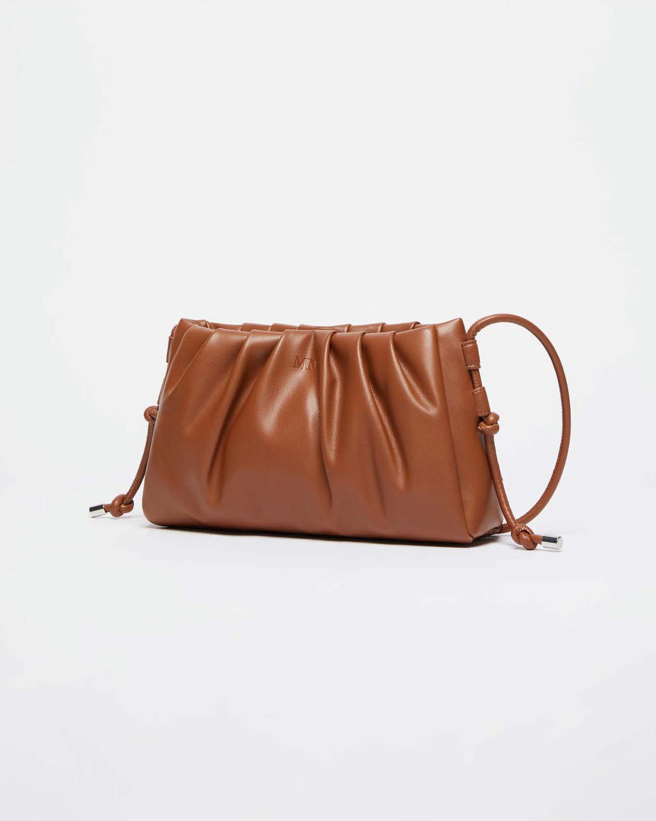 Borsa a tracolla color cuoio in similpelle MM Max Mara con arricciatura