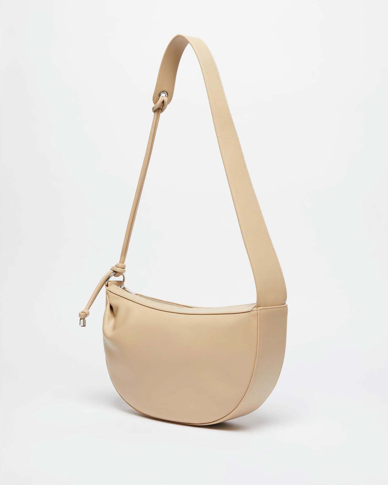Borsa beige a mezzaluna semi-rigida in similpelle liscia MM Max Mara con tracolla regolabile