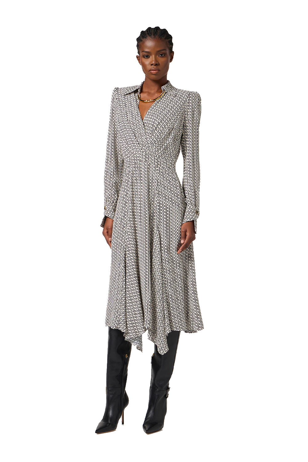 Abito in Georgette con Stampa Geometrica