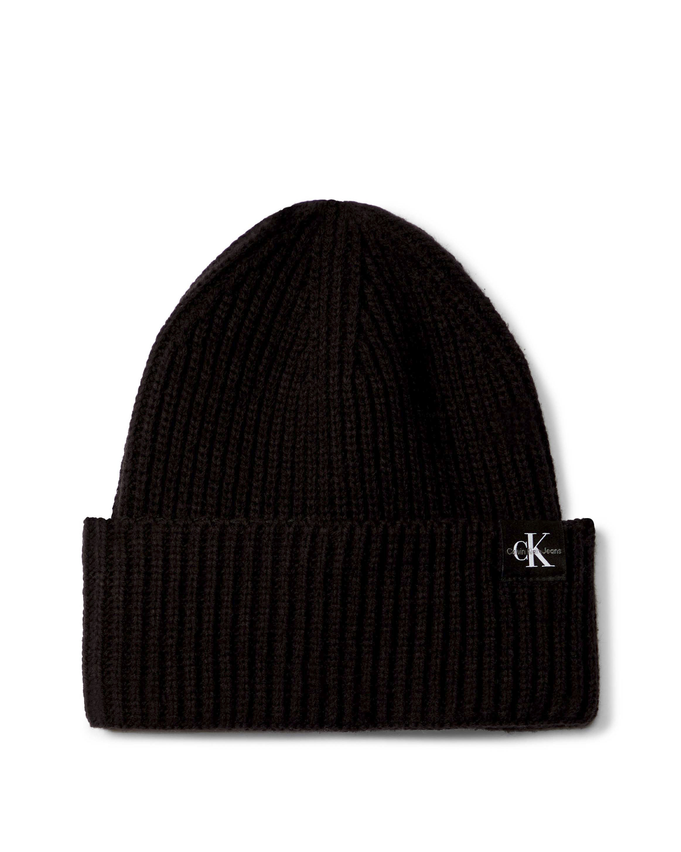 Berretto con risvolto Calvin Klein nero a costine