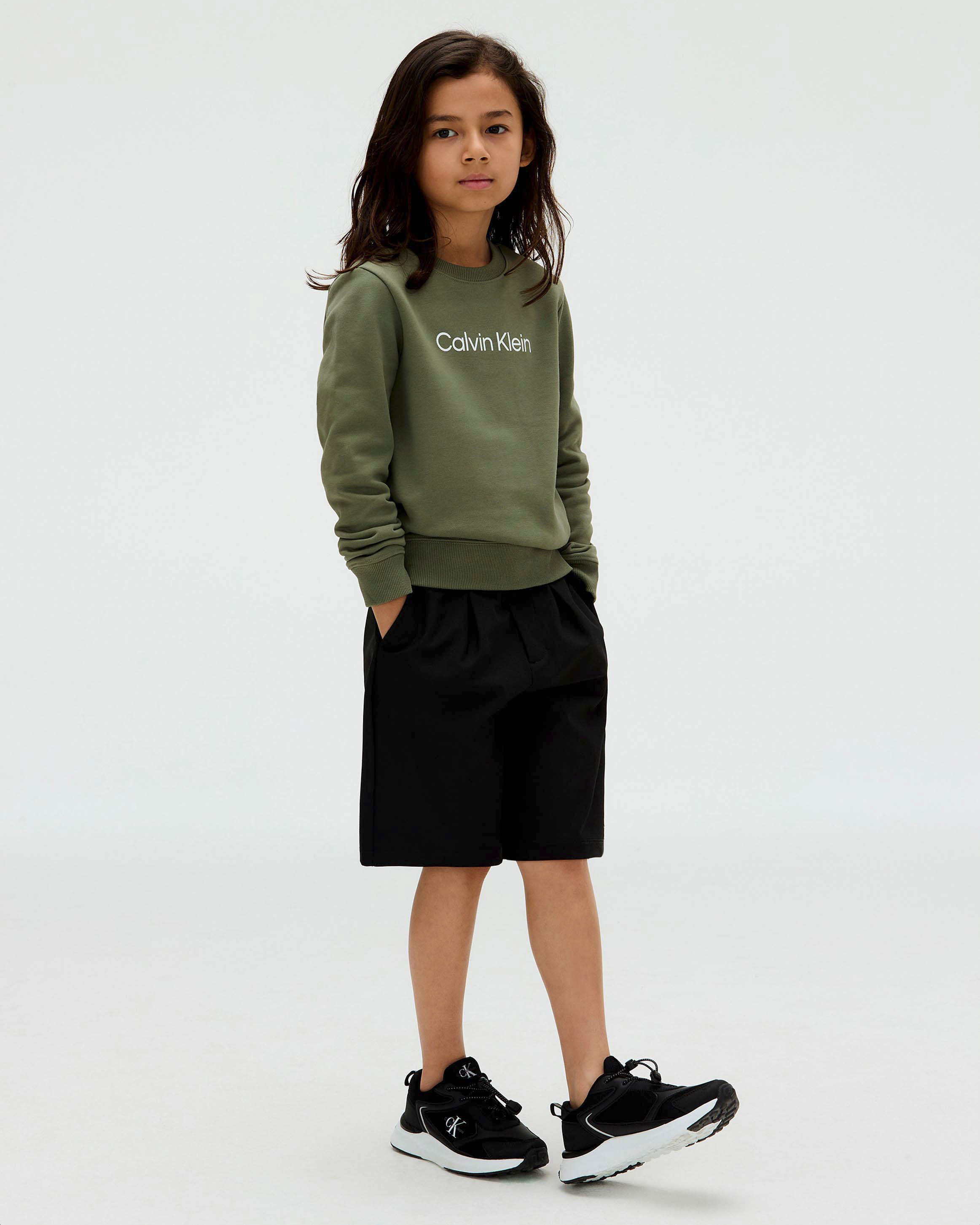 Felpa girocollo Calvin Klein verde militare in puro cotone con scritta logo bianca