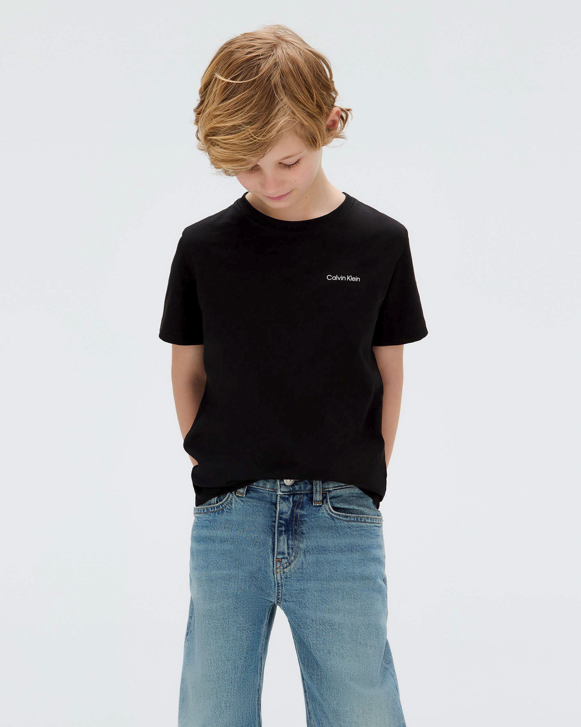 T-shirt Calvin Klein nera in puro cotone con mini scritta logo bianca