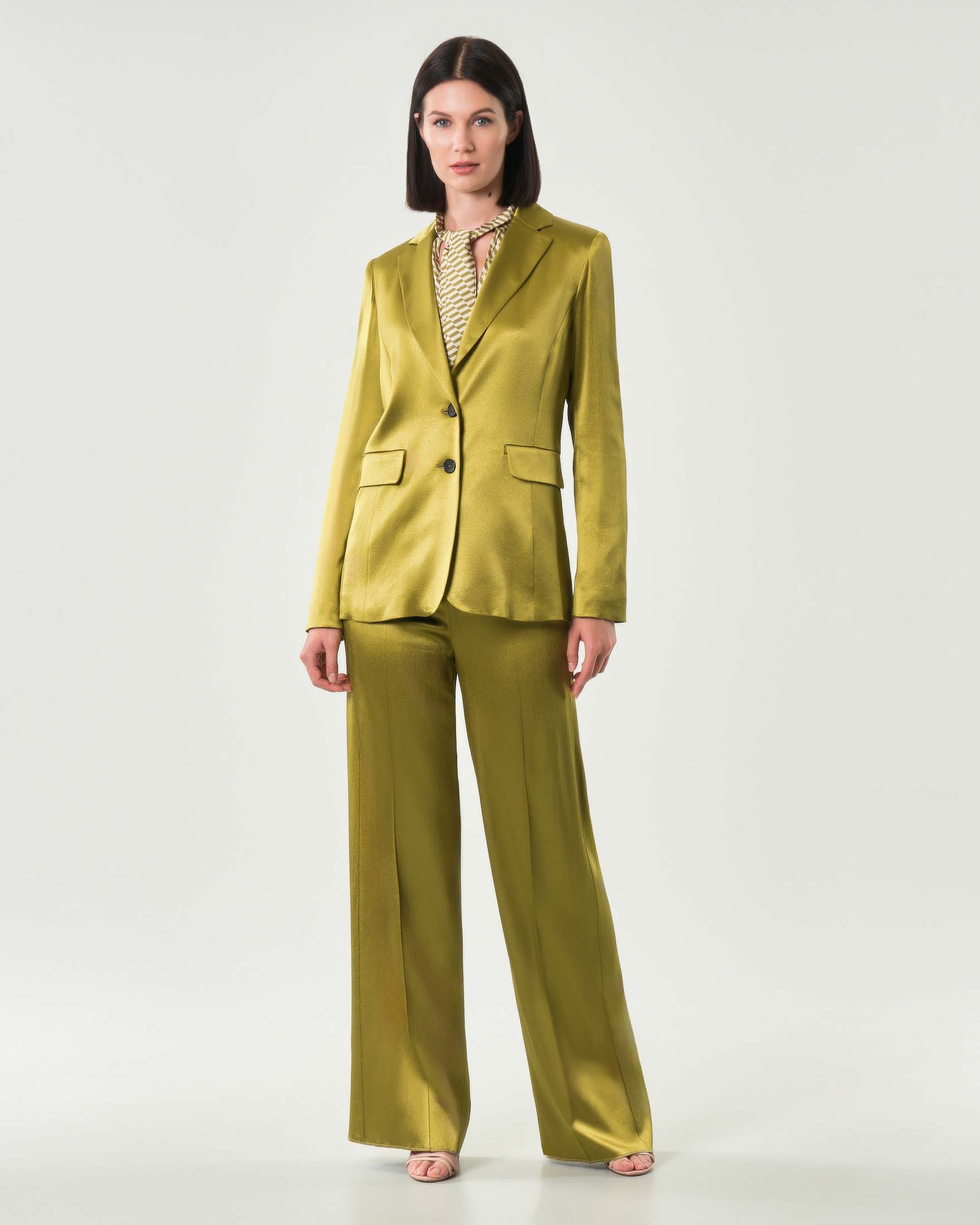 Blazer verde oliva Emme Marella in raso di misto viscosa con scollo a rever