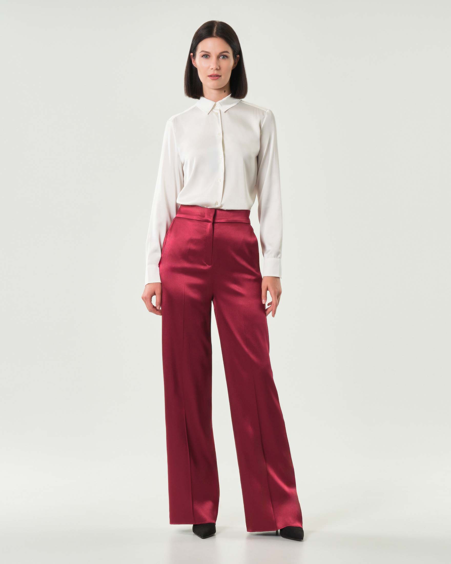 Pantaloni palazzo rossi Emme Marella in raso di viscosa stretch