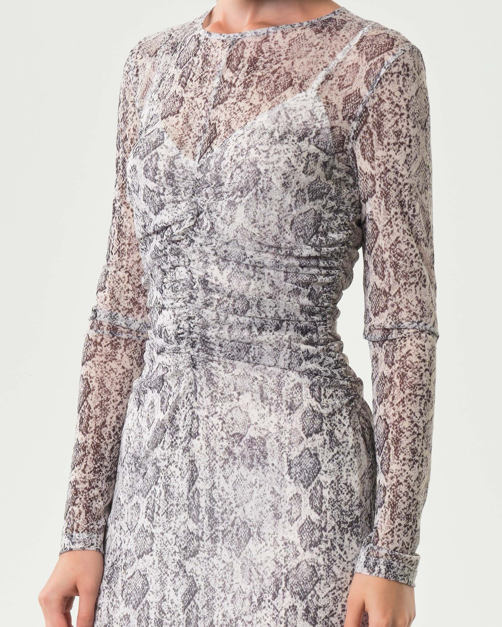 Abito lungo in tulle a fantasia pitonata Emme Marella con arricciatura e maniche lunghe image