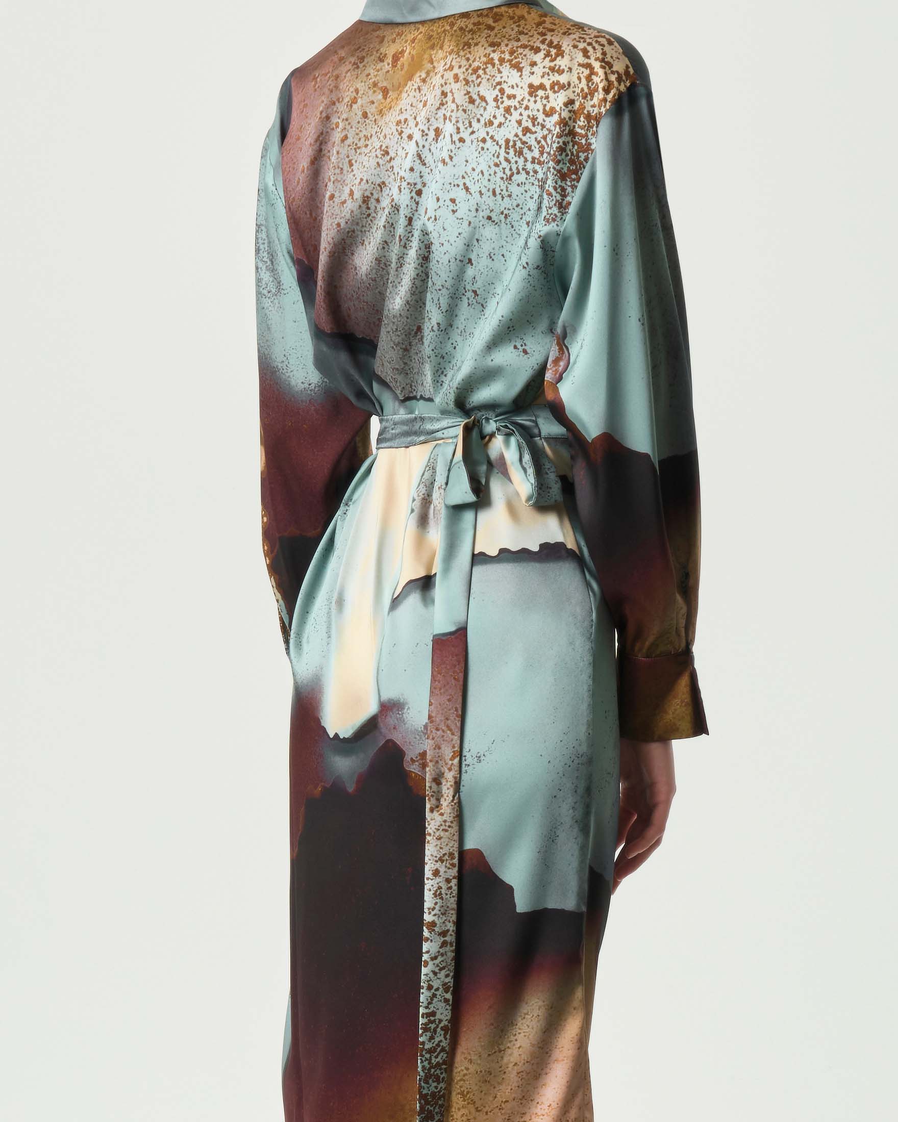 Abito midi chemisier Emme Marella a fantasia azzurra e marrone con