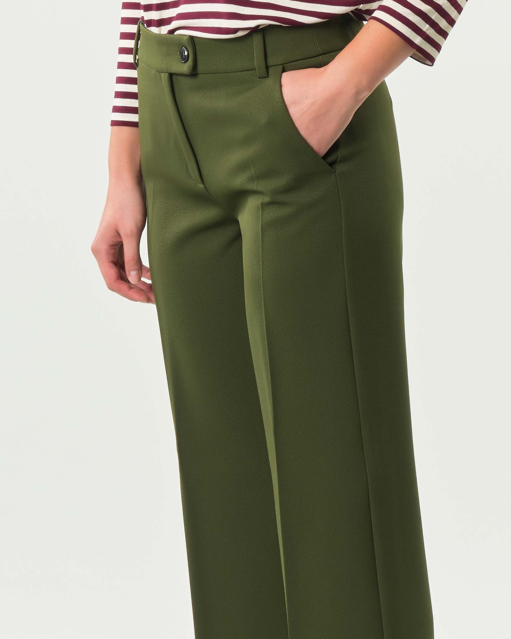 Pantaloni alla caviglia verde bosco Emme Marella in tessuto diagonale stretch dalla linea dritta