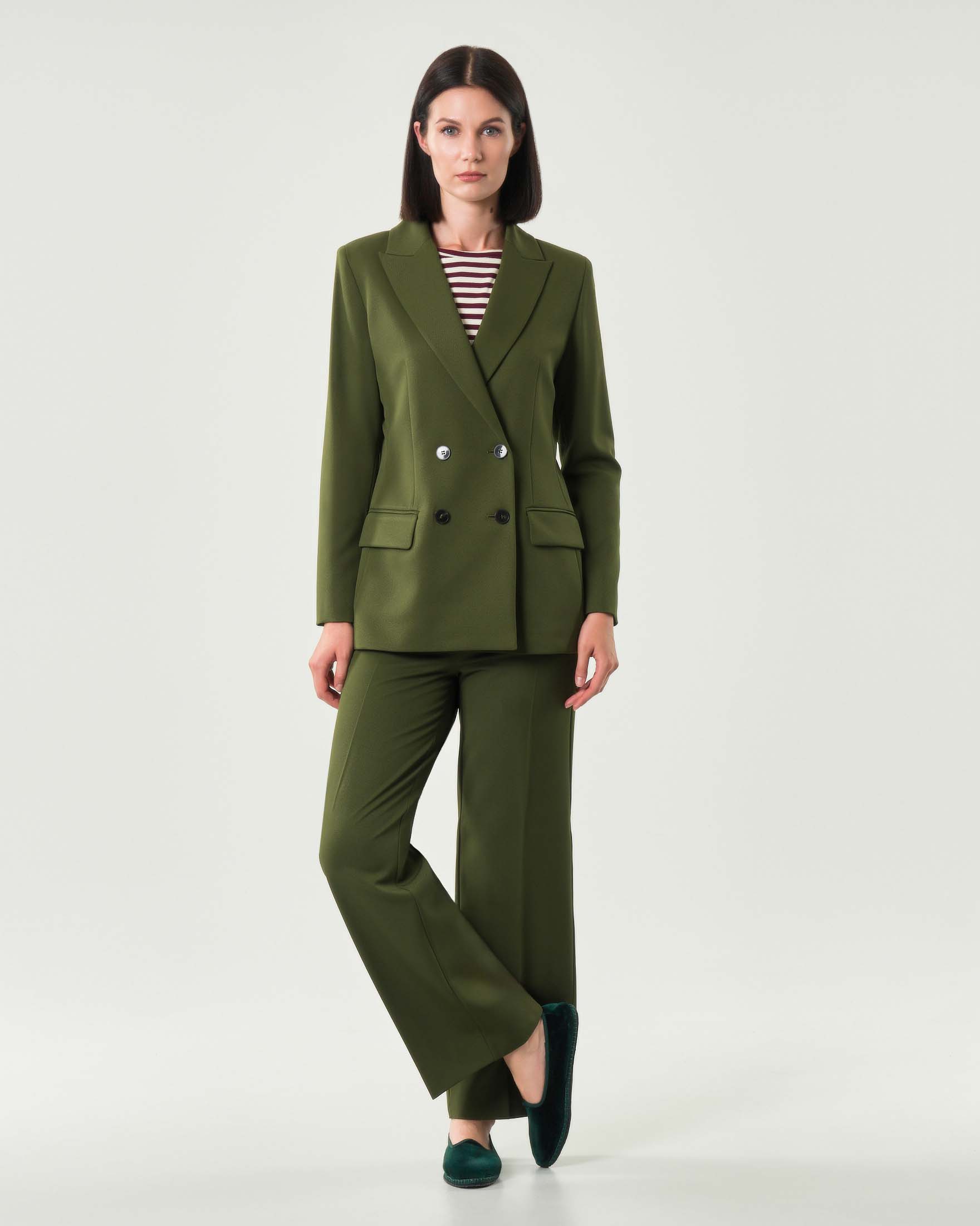 Pantaloni alla caviglia verde bosco Emme Marella in tessuto diagonale stretch dalla linea dritta