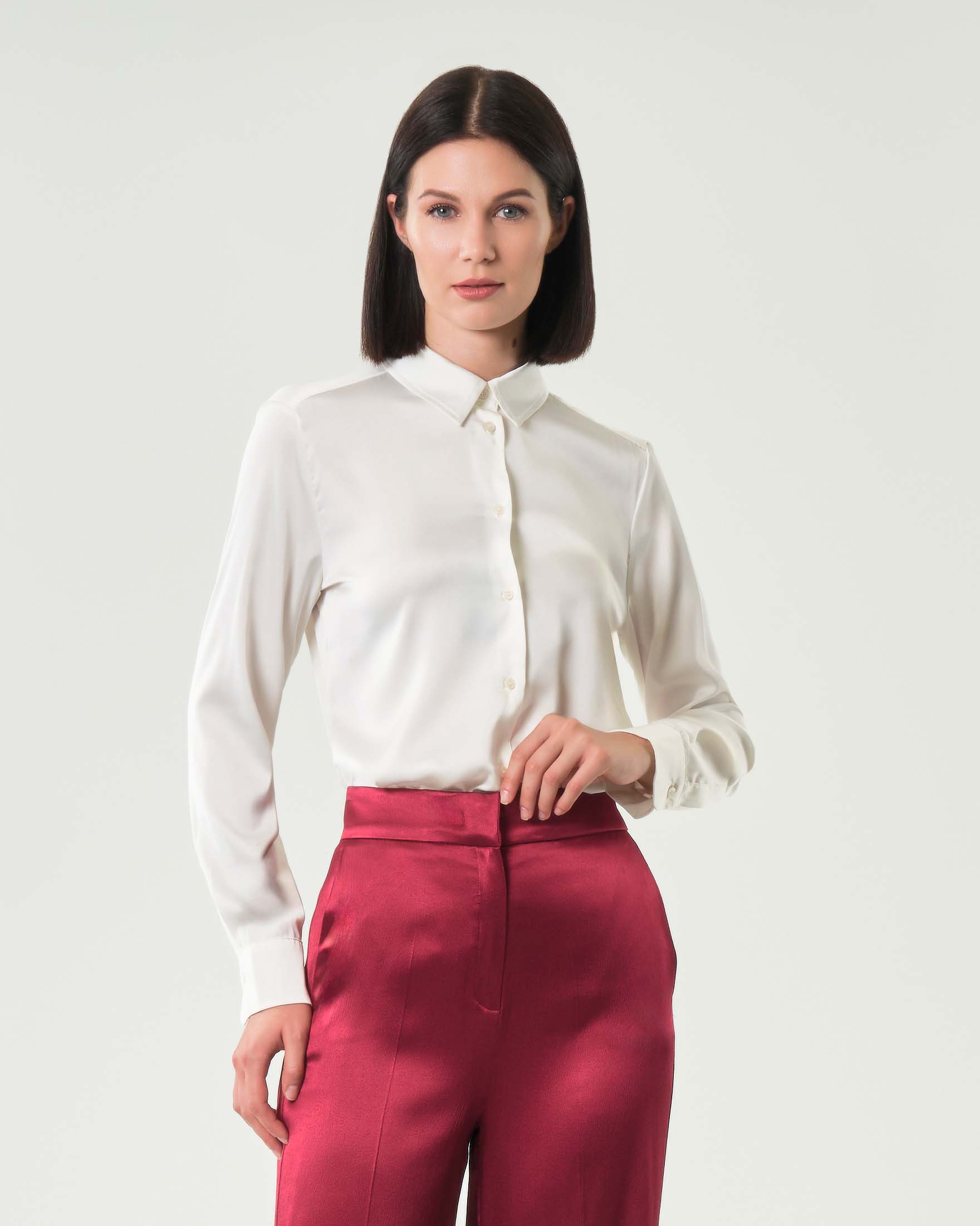 Camicia bianca Emme Marella in raso stretch con colletto classico