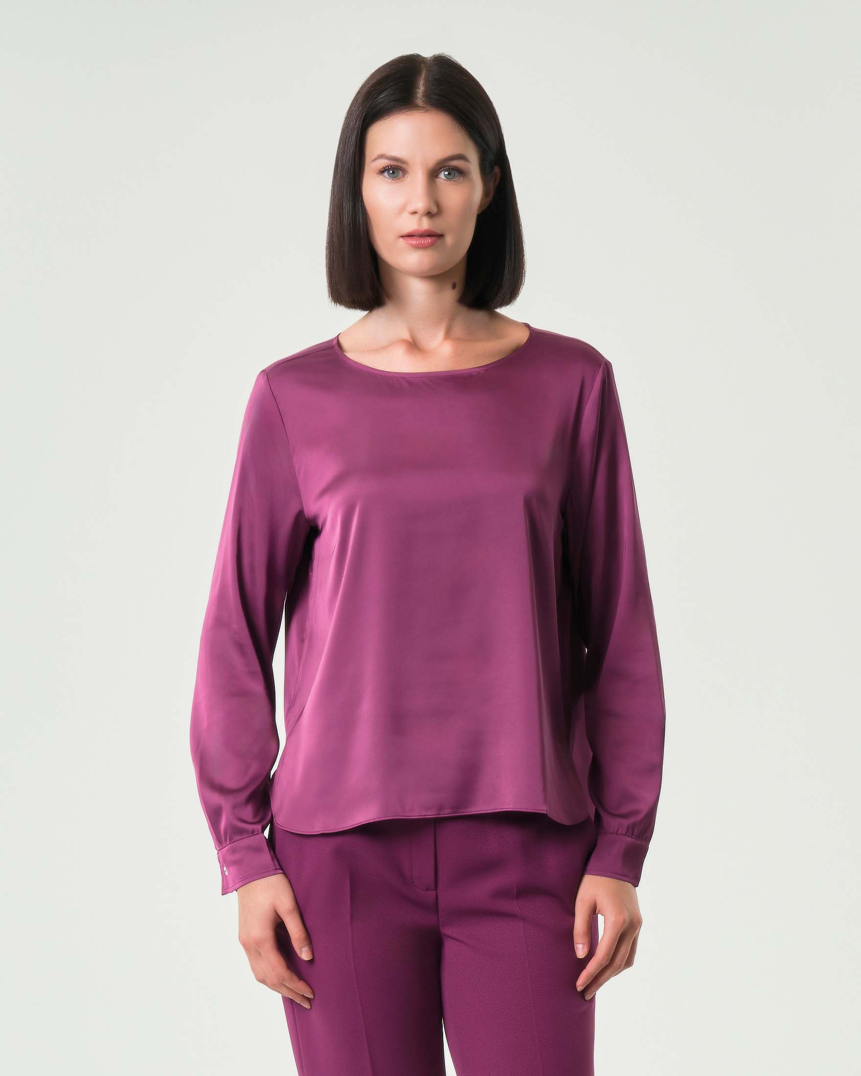 Blusa color ciclamino Emme Marella in satin stretch con scollo ampio tondo
