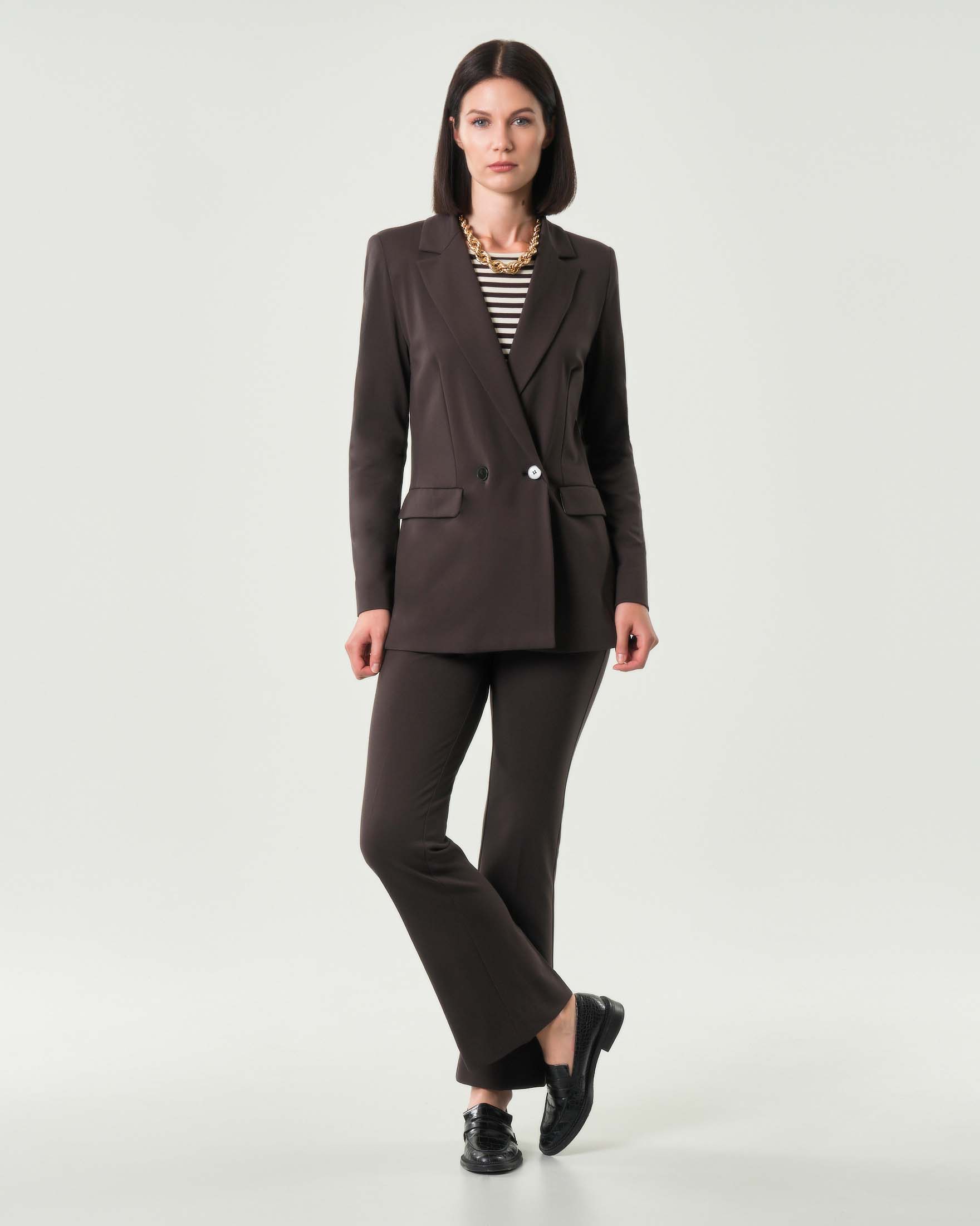 Pantaloni marroni alla caviglia Emme Marella in viscosa punto Milano dalla linea a trombetta