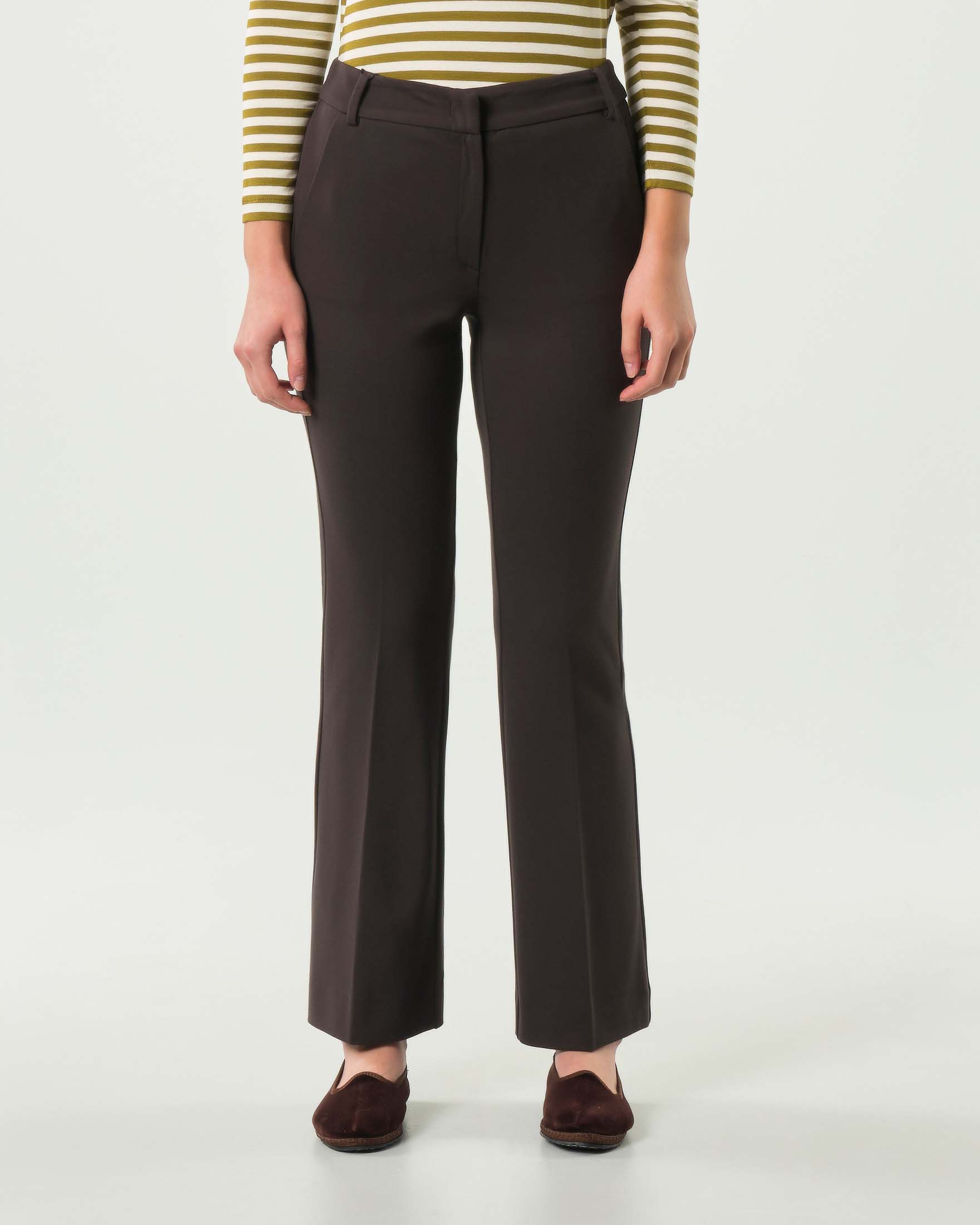 Pantaloni marroni alla caviglia Emme Marella in viscosa punto Milano dalla linea a trombetta image