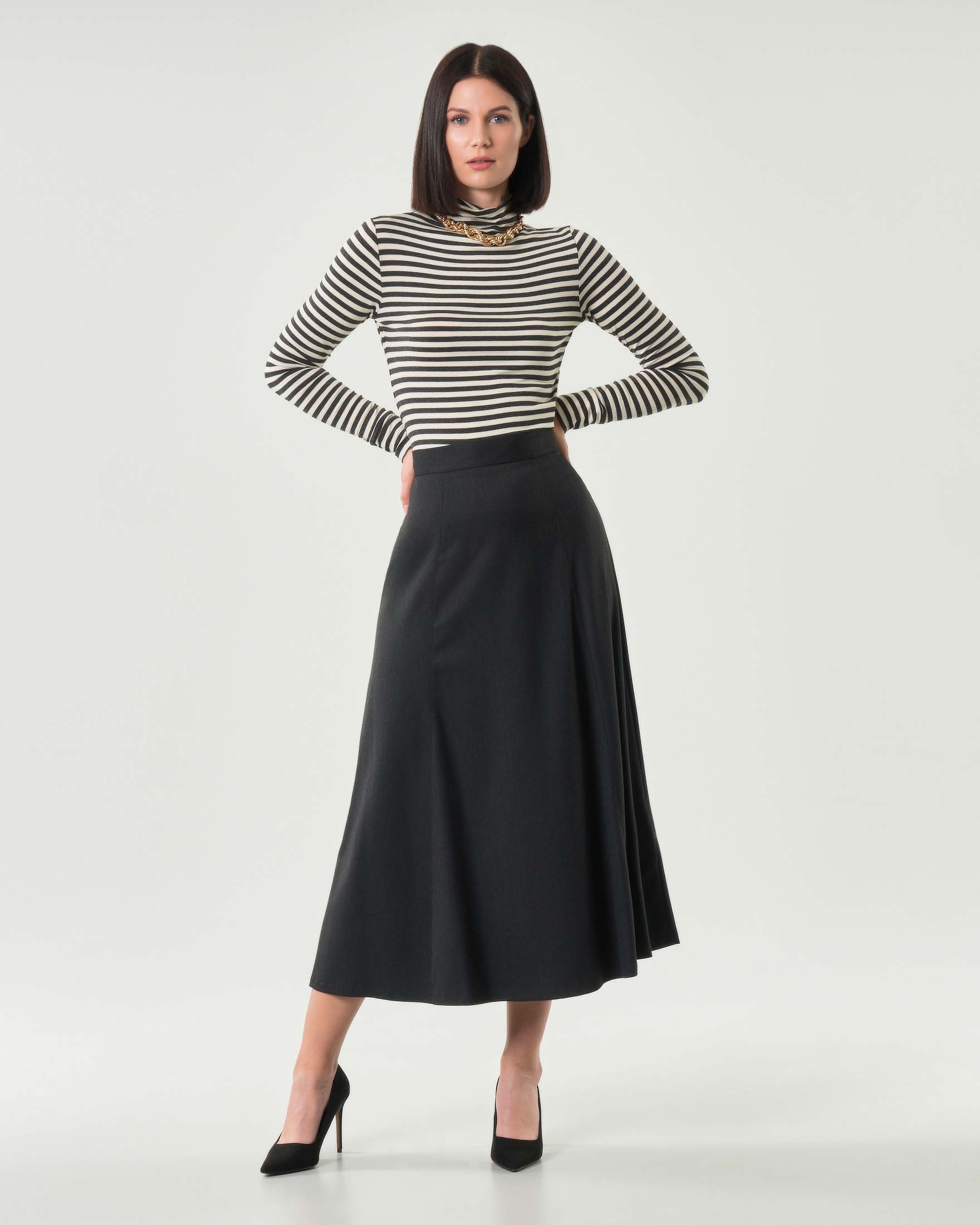 Gonna midi color grigio antracite Emme Marella dalla linea svasata in tessuto diagonale in misto viscosa