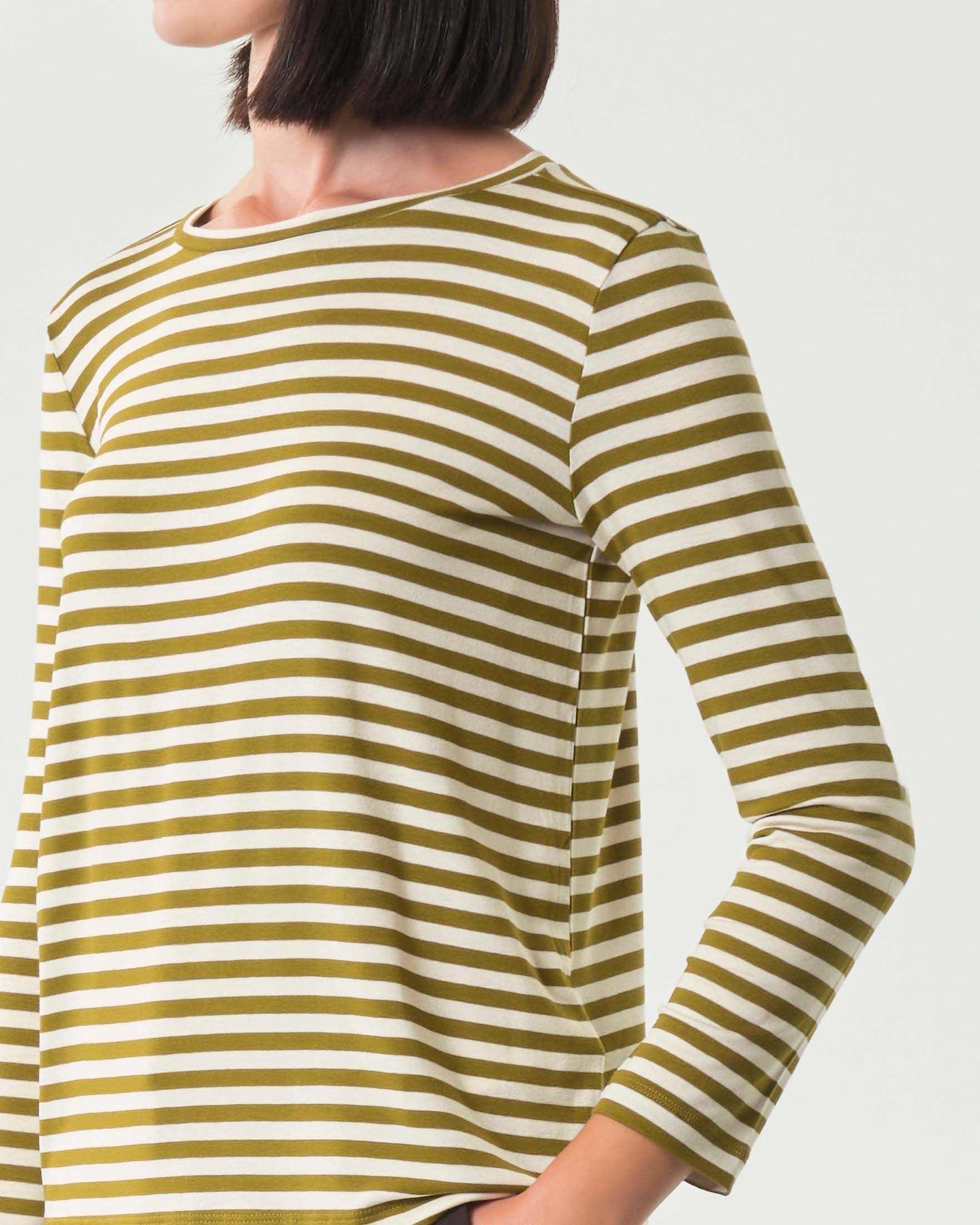T-shirt color panna a righe verde oliva Emme Marella a maniche lunghe in viscosa stretch image