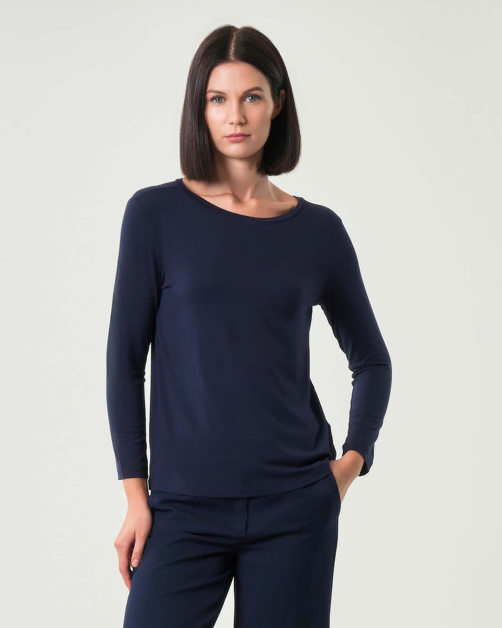 T-shirt blu Emme Marella a maniche lunghe in viscosa stretch