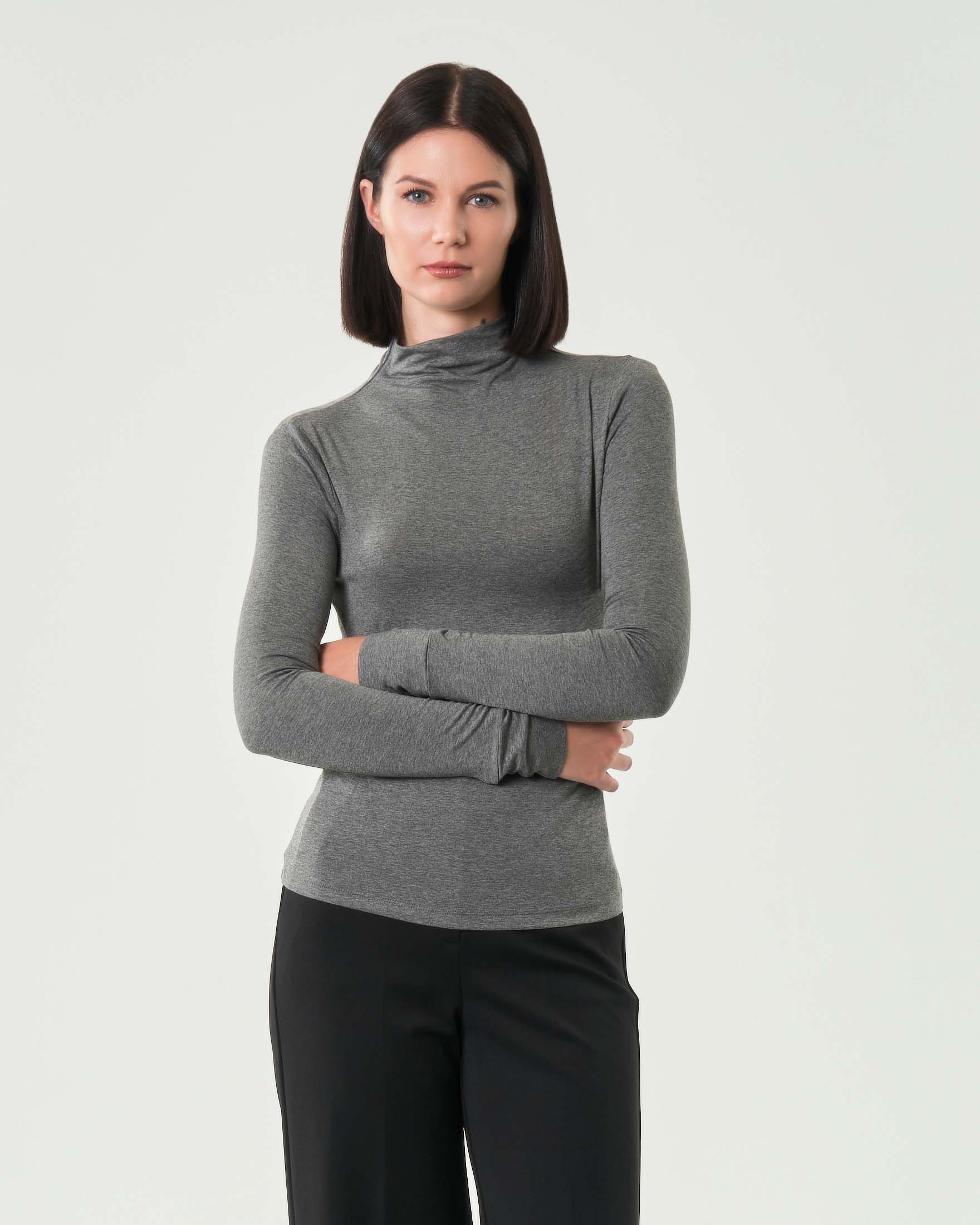 T-shirt a collo alto grigio antracite Emme Marella a maniche lunghe in viscosa stretch