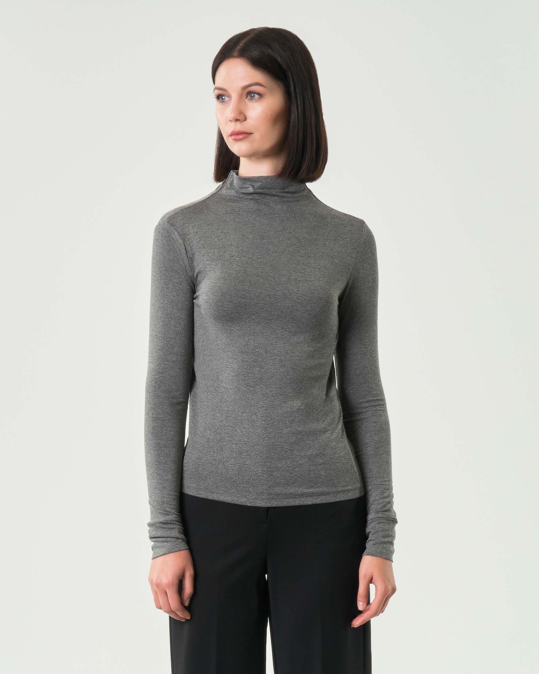 T-shirt a collo alto grigio antracite Emme Marella a maniche lunghe in viscosa stretch image